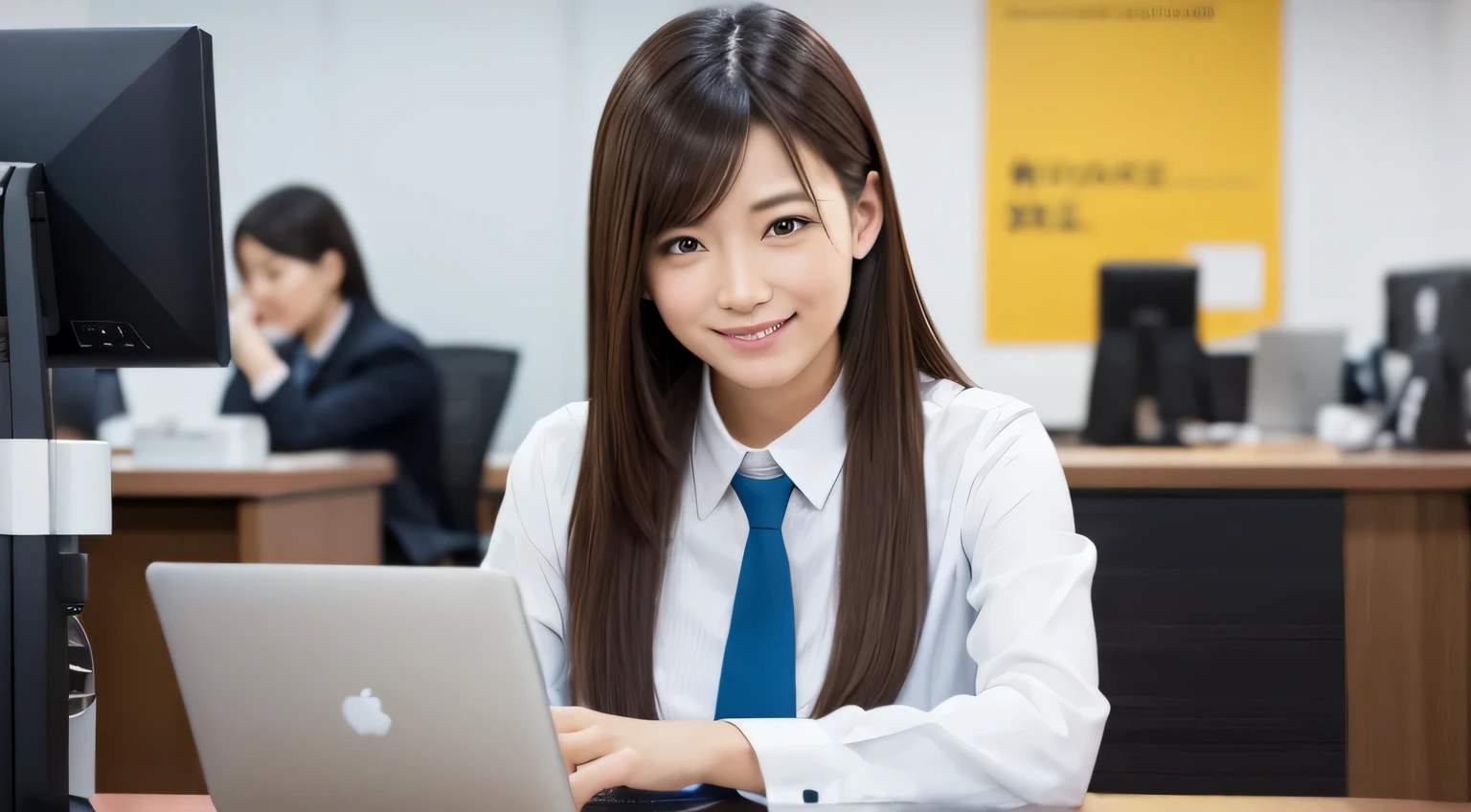 work,suits,solo, a cute women, smile, office space, stand up