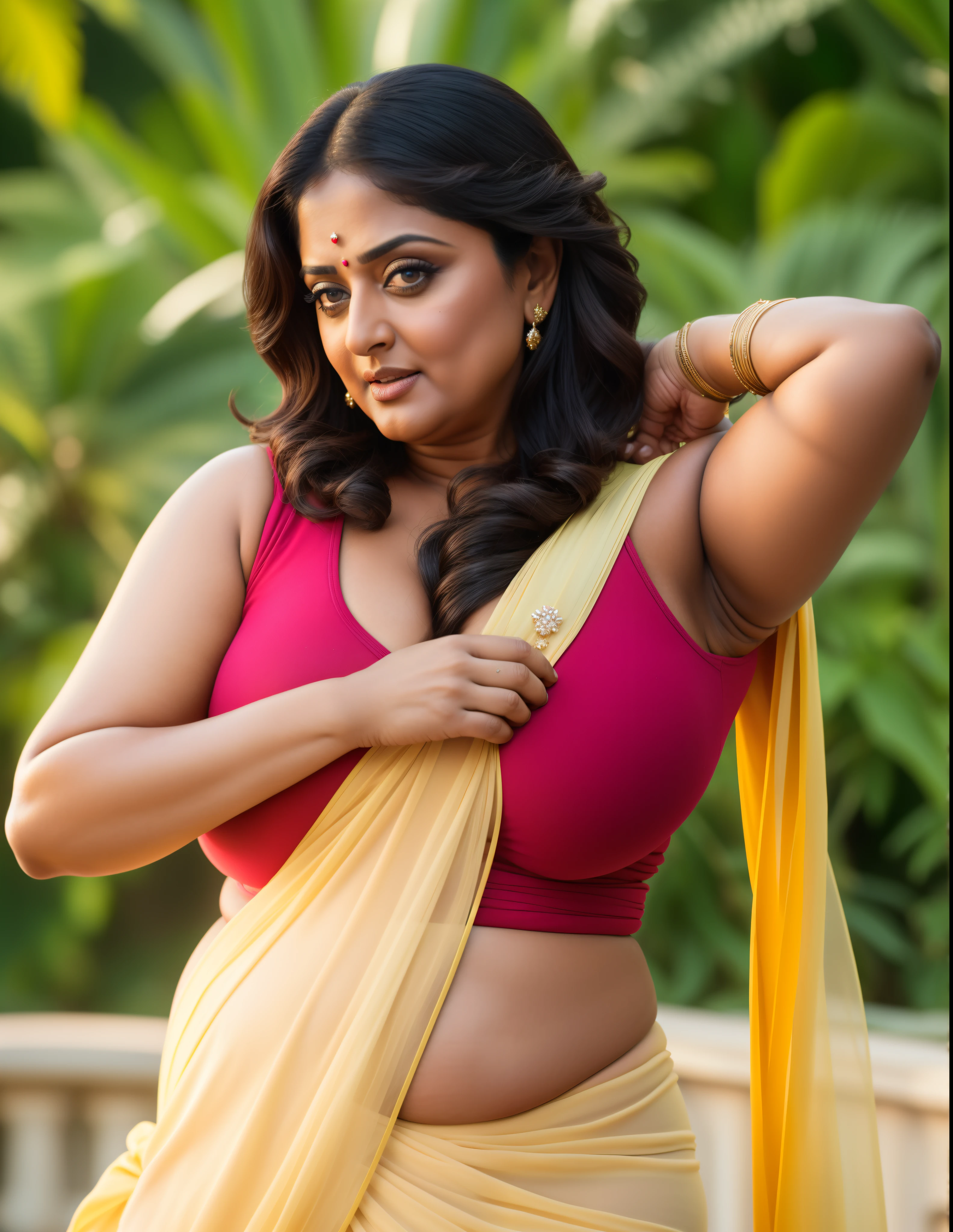 50yo mature MILF Anushka Shetty,((best quality)), ((masterpiece)), ((realistic)), sweat, alluring figure, bulging figure, thick charming lady, curvy, perfect thick navel, beautiful thick belly, full figured woman, eye kajal, massive breast, full body, styled hair, pierced eyes, female face,royal aura, trend on artstation , sharp focus, studio photo, intricate detail, very detailed, detailed eye, illustration, very detailed, sharp focus, Editorial Photograph, High level of edits, amazing retouching, professional, 4k, 8k,