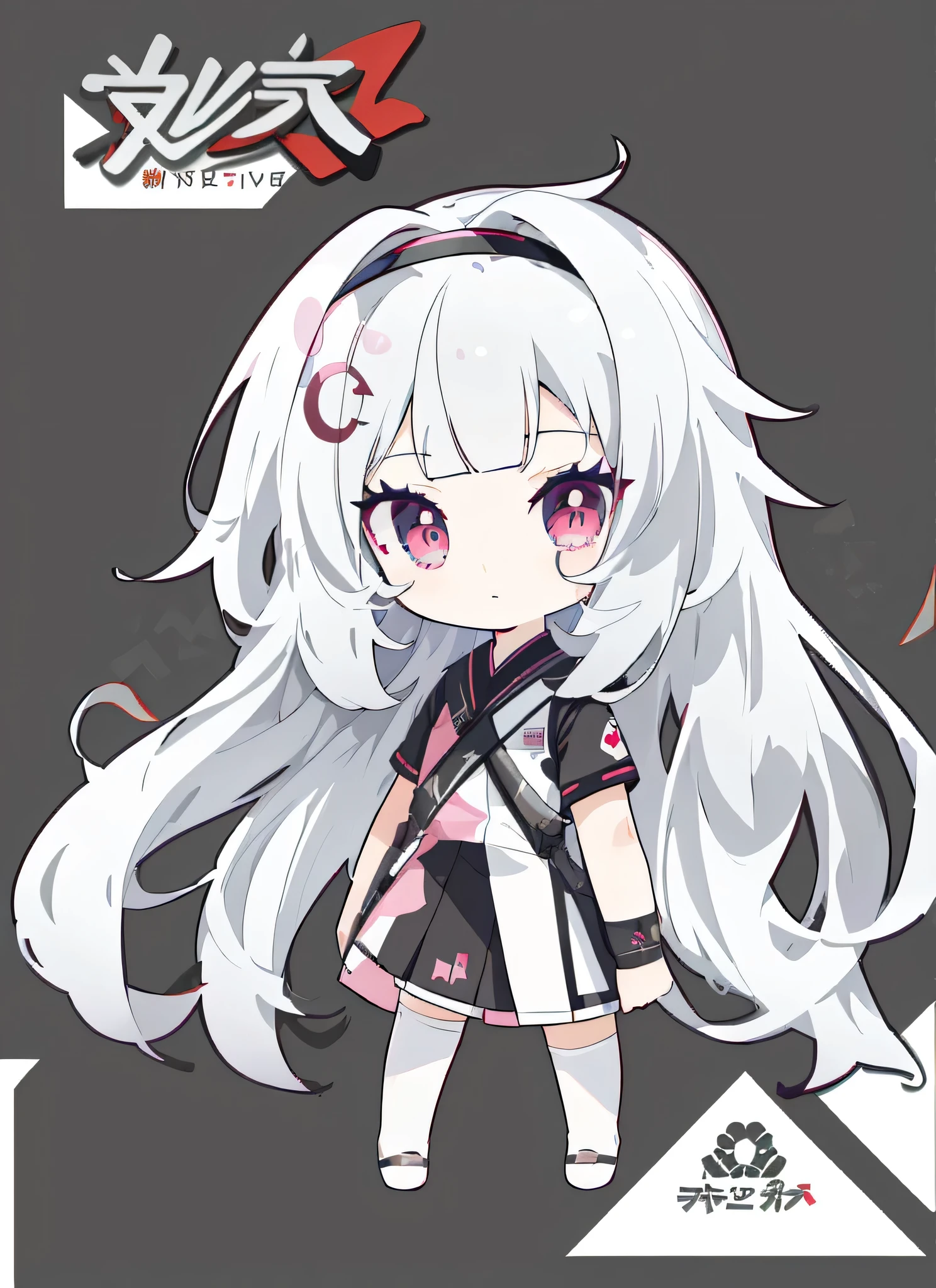 high quality， tmasterpiece，a girl，(masterpiece:1.2), white quality , pixiv, Petite ten-year-old girl , long white hair , pink eyes ,Wearing gray camouflage uniform , (Anime girl holding a long black knife in her hand)，illustration，Simple background，whole body
