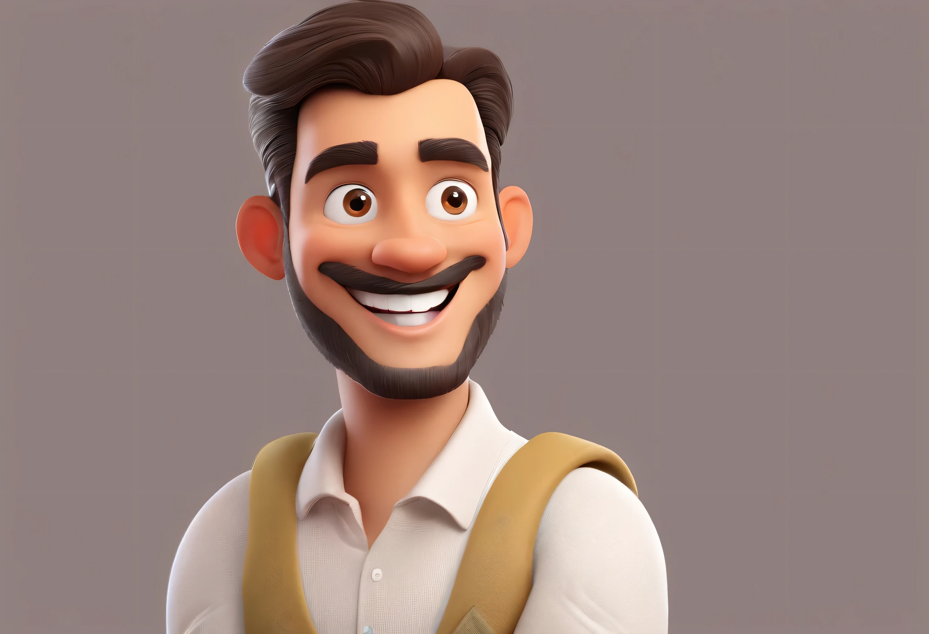 Smiling Man Illustration, sorriso insano, Homem de pele marrom com um sorriso gigante, happily smiling at the camera, sorriso atrevido, he's smiling, sorriso muito grande, Macho sorridente, foto de perfil headshot, rindo sorriso enorme, desenhando no estilo de Arte 3D, c4d, fundo de cor branco puro, estilo disney, estilo pixar render ilustracao Super Detalhe, 8k