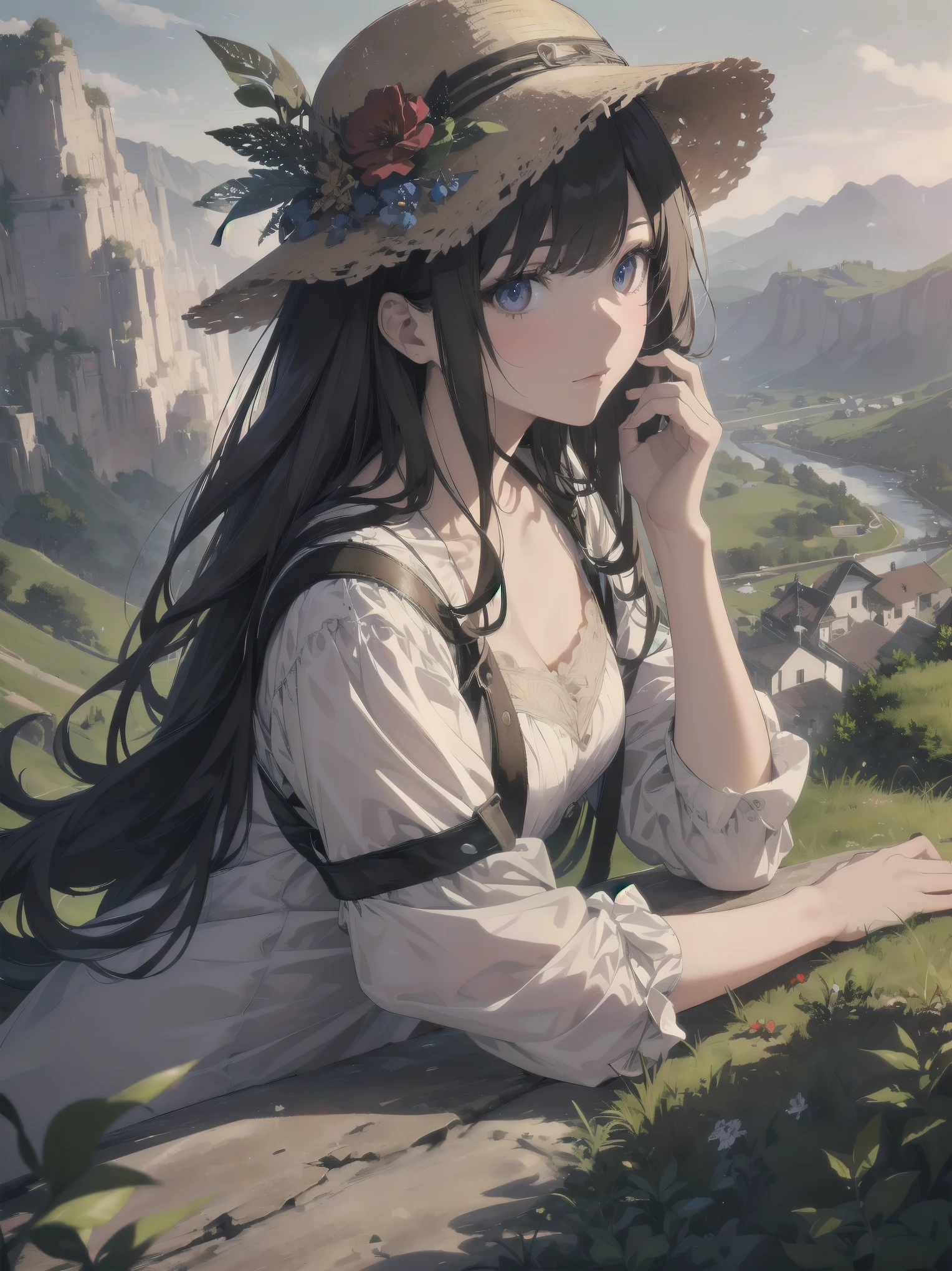 Super detailed illustrations , finely, quality, (masterpiece:1.2) , (photo realistic:1.2) , (best quality) , (fine skin:1.3) , (intricate details) , ray tracing, dramatic, pretty girl, A brave traveler was navigating a winding mountain road., She marveled at the breathtaking views of the valley below..