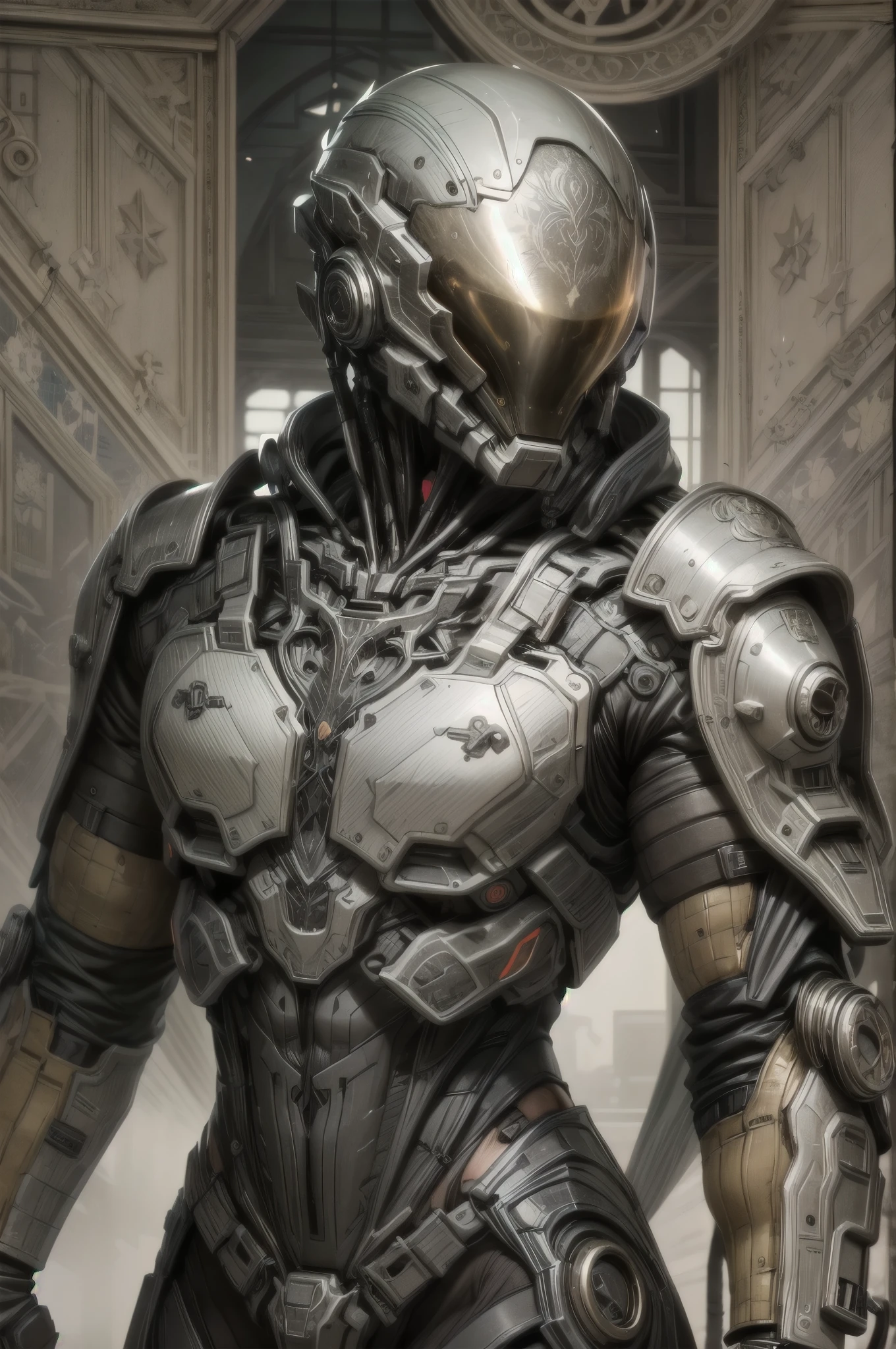 (((epic and visually stunning complex digital anime masterpiece:1.6, elegant decorated tactical military cyborg:1.3, ((gorgeous feminine male physique:1.3, graceful:1.4)) space soldier:1.3))), (((heavily muscled masculine chest:1.4, chiseled abs:1.4, heavily toned:1.4, slim yet muscular:1.3))), (((complex and beautiful:1.3, tactical:1.3, stunning scifi fantasy style:1.5, beautiful scifi style mechanical helmet:1.5, polarized visor:1.5))), (((elegant tactical double breasted trench coat:1.5, sleek exoskeleton:1.3))), (((form fitted armor plating:1.3, super sleek sensually revealing under suit:1.5, waist and thighs exposed:1.5)), ((flamboyant feminine essence:1.4, heavy mechanical gothic aesthetic:1.4)), ((androgynous body build)), (((toned yet heavily muscled gorgeous femboy physique:1.4, gorgeous perfectly defined muscles:1.4, toned sleek mechanical arms and legs:1.4, thick well rounded thighs:1.5, mechanical muscles))), ((((depth of field, cinematic lighting, chromatic aberration, ray tracing, UHD, masterpiece, top of head covered, super detail, high details, high quality, award winning, 8k, highres)))):1.6, (((dieselpunk, decopunk, artificial muscle))):1.6, (((beautifully engraved gothic scifi style design:1.4)))