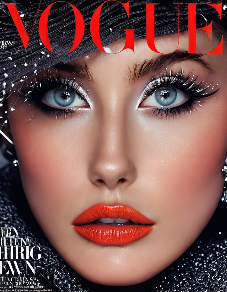 Magazine Cover, aesthetic, Vogue, best quality,ultra-detailed,beautiful detailed eyes,beautiful detailed lips,extremely detailed eyes and face,longeyelashes,portrait,hair blowing in the wind,high fashion,stylish outfit,Vogue logo,high contrast,glamorous lighting,shallow depth of field,editorial style,studio photography,cityscape background,fashion model,confident pose,striking composition,vibrant colors,sophisticated elegance,sleek and modern aesthetic