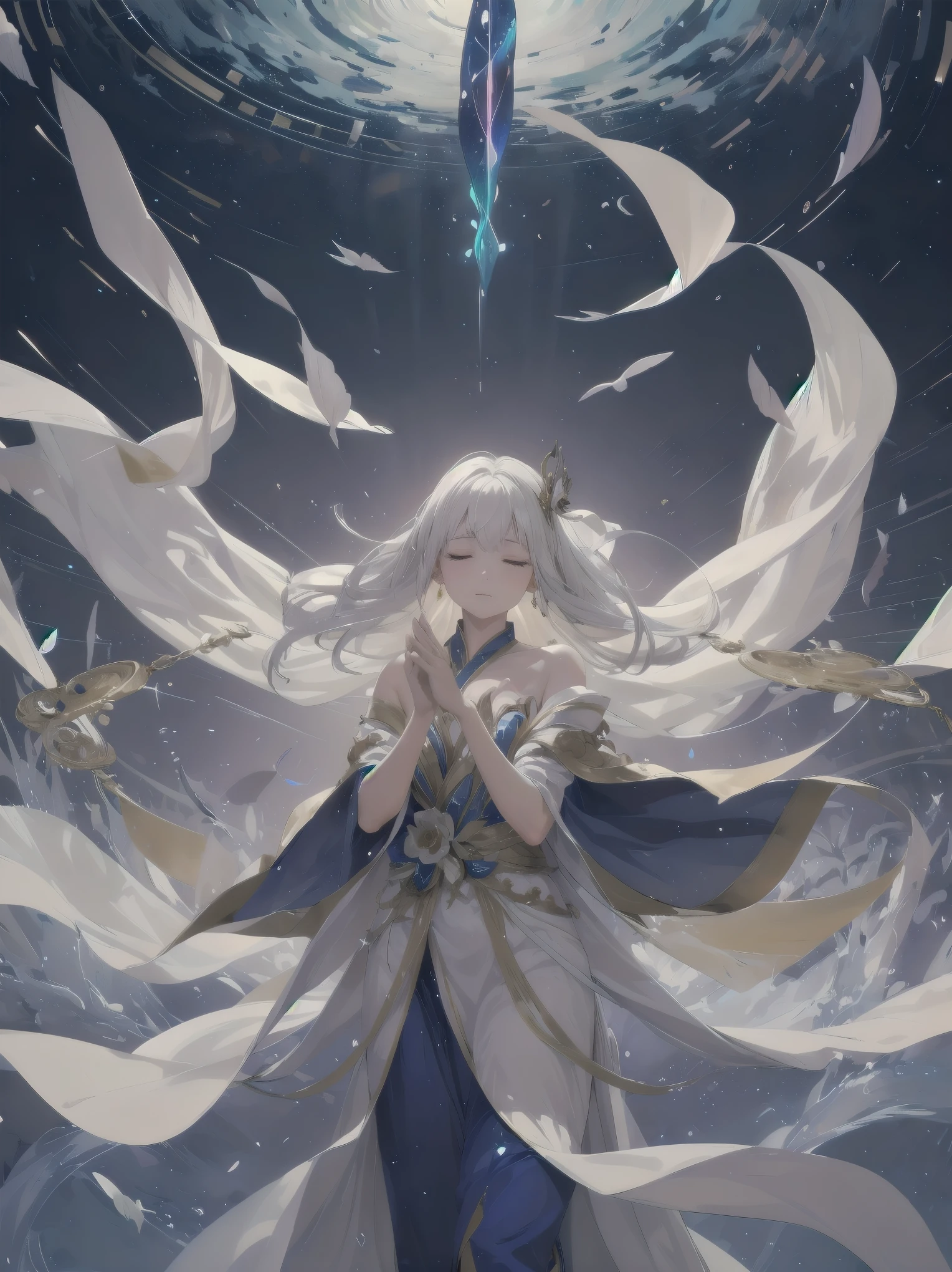 In this world, the inhabitants are all dressed in flowing, elegant robes that seem to shimmer and shine in the light. They move about with grace and precision, their movements seemingly choreographed to the rhythm of the celestial music that fills the air. The atmosphere is one of peace and tranquility, as if all worries and cares have been left behind in the mortal realm.