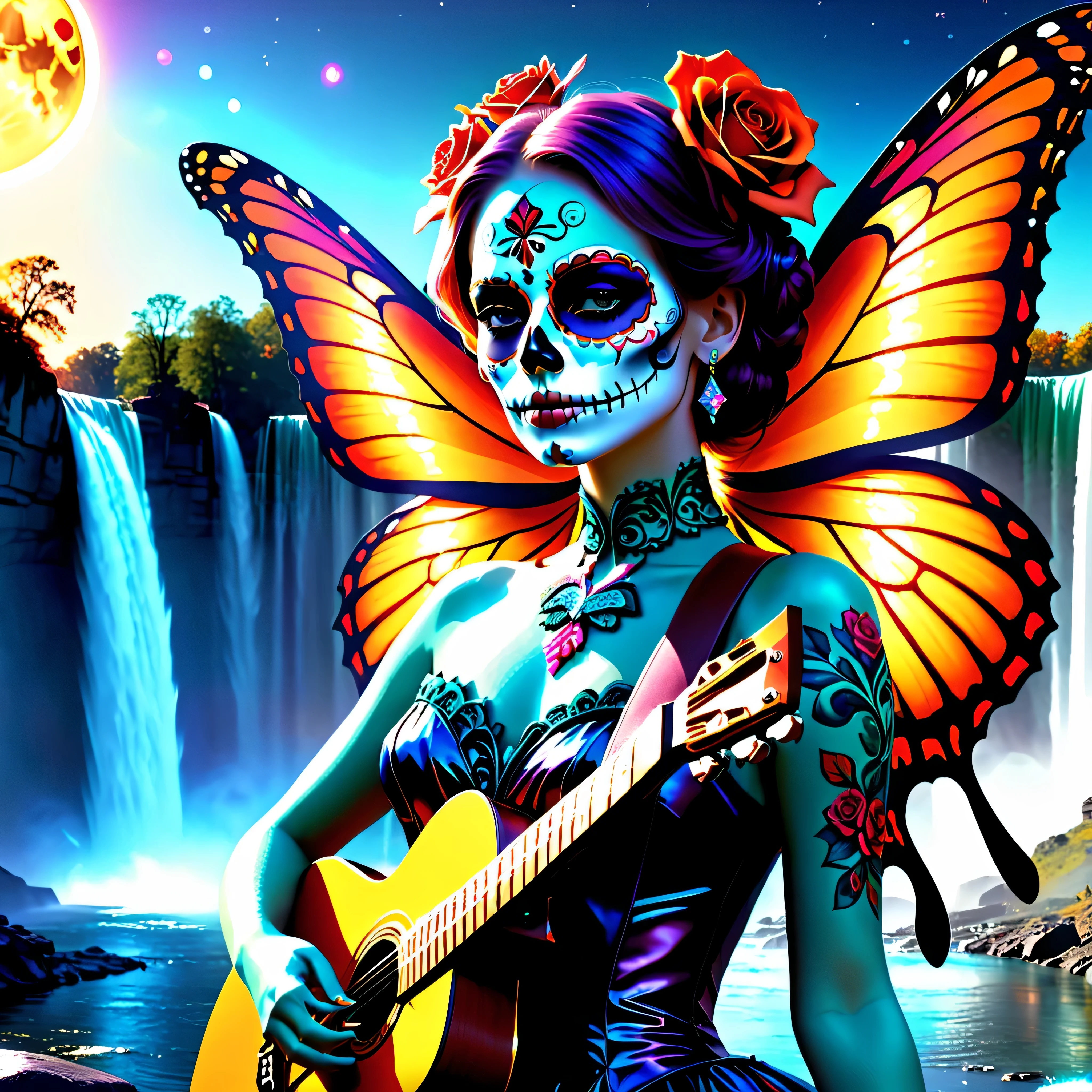 Magazine Cover, nebulae stars panoramic starry_sky sunset spacious Sunshine sunrise, BackView Guitarist (holding guitar:1.3) UnrealEngine5 ultra Cinematic_sunLight Diva Lake deep path equirectangular River Epic tmasterpiece retro dramatic scenes dynamic composition ultra_pro-photo-realistic girl_Back-View rose Style Fullbodye Tattoo ❤ kanzite Heart symmetrical "Dia de los Muertos" Lys meticulously intricate beholder Eiffel ultra_high-details ultra_high-quality ultra_high-definition ultra_high-resolution gorgeous epic ((Brights eyes)) (Detailed eyes) ((ultra detailed hairry skin oil)) ((ultra realistic skin)) silk (The Little Faux Freckles Makeupgirl shiny facial skin silks) ((expressive characters reddener)) heavy necklace blink blink indigo turquoise Earth hearth sundrop jewelry straps on the shoulders of dress ((ultra sharp focus)) frange ((captivating colors (Dia de los Muertos) colorful BridalDress)) optimal perfection accurate volumetric Lightning contrast global illumination cgi vfx sfx reflex Octane_render extreme improved UHD XT3 saturate radiant vivid DSLR HDR romm rgb pbr 3dcg fxaa blu-ray backlight colors-coded frontlight anti-aliasing fkaa txaa rtx ssao opengl-shaders glsl-shaders post-processing post-production cell-shading tone-mapping luminescence jewel Crystalline butterfly "Niagara Falls" CGSCOSITY invokes monarch fleuraison summon monster monstrous viceroy fire magic creature bloom Tourmaline crystal opal "Water Falls" population glass strange glow "Heavy Metal" chrome extremely detailed reflection sex nsfw naked varies multi etc. --v6 --s1000 --c20 --q5 --chaos100