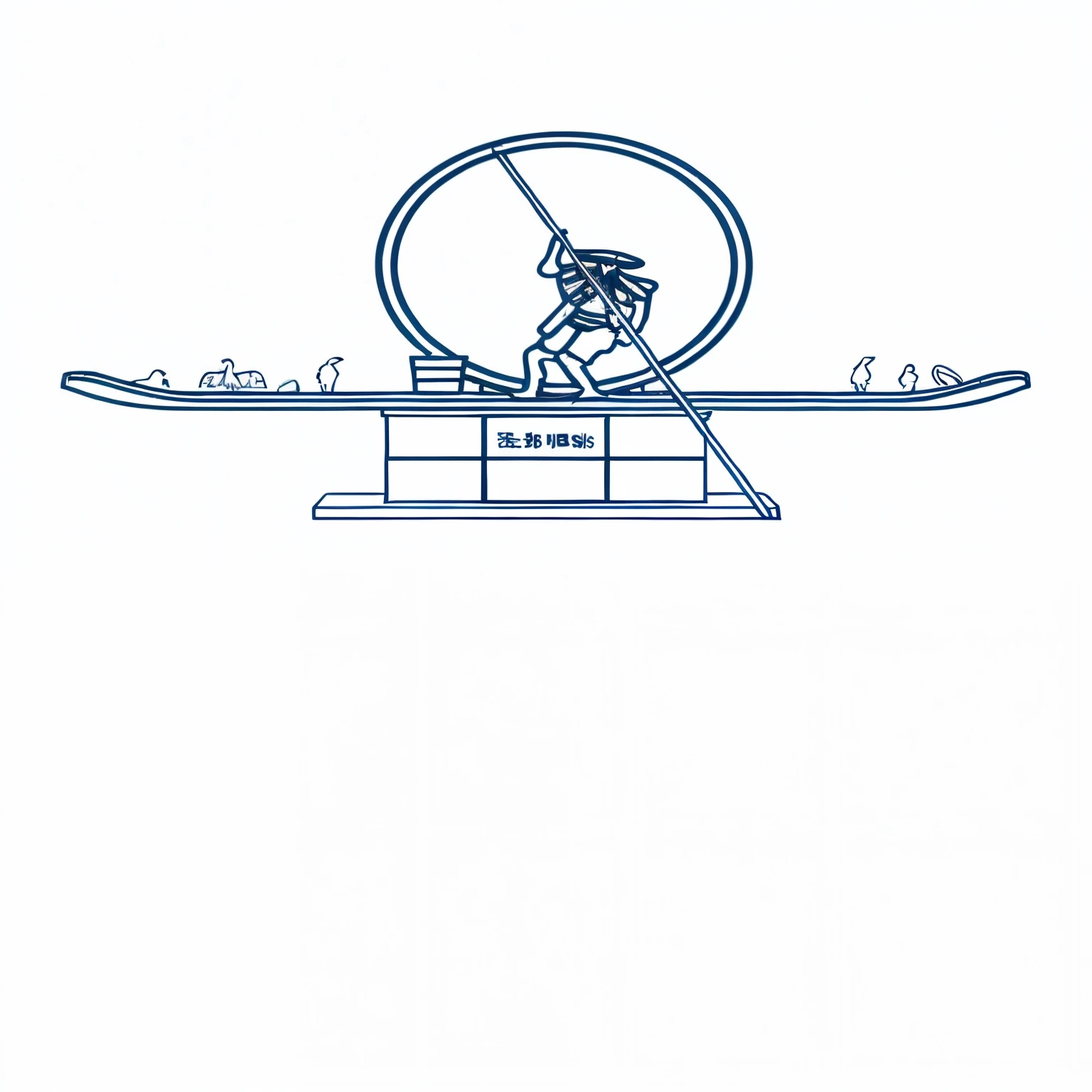 Fishermen with birds in the boat, Fishing boats sing late, Inspired by《Qiu Wen Tianjiang》,minimalist, lighthearted, linear graph, Inspired by Gatōken Shunshi, No text logo, Inspired by东洲斋写乐, Katsushika Hokusai style