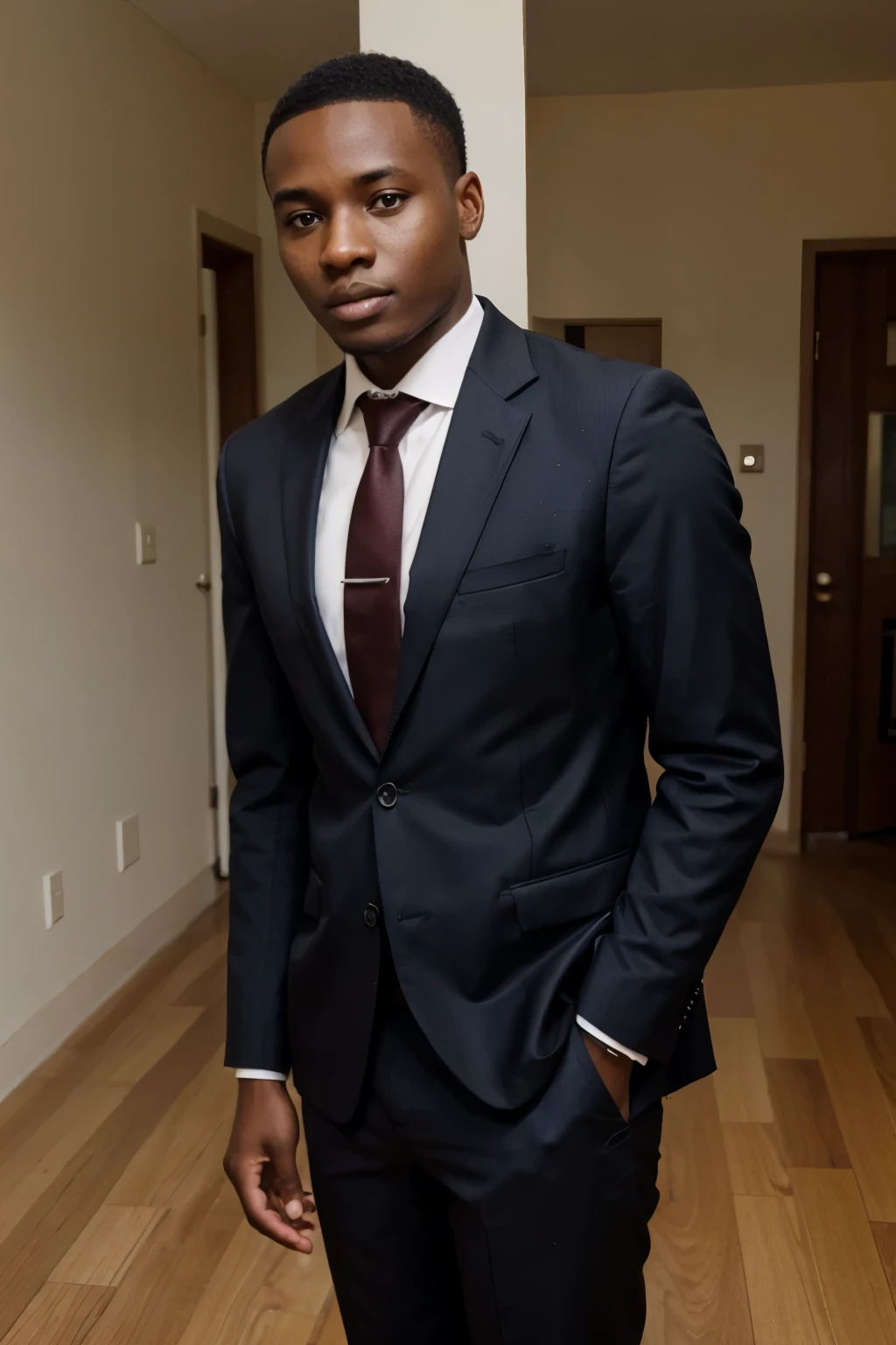 image of a 25 year old kenyan youth65 kg man in suit and low short hair