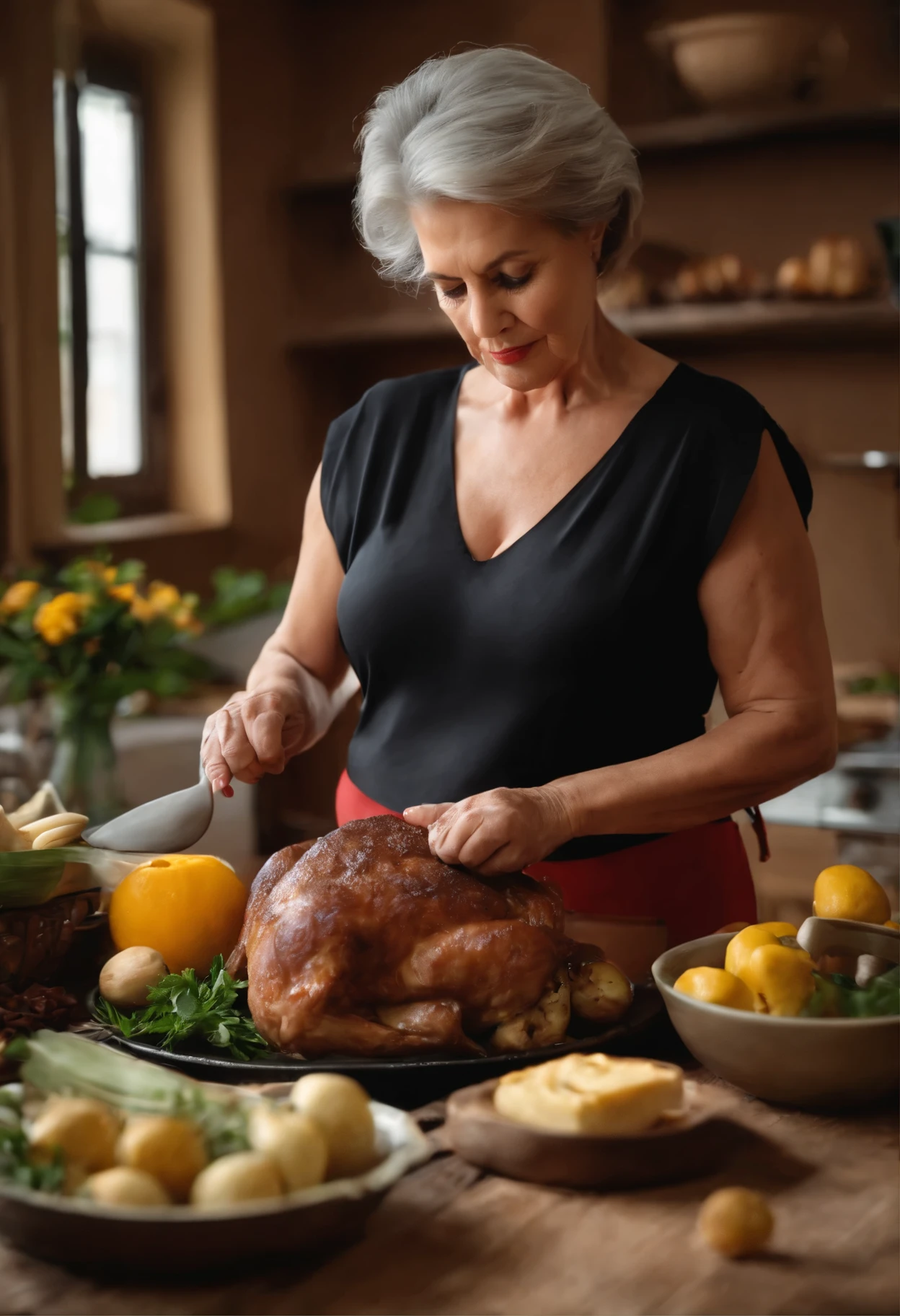 Woman 65 years old mother cook big breasts brunette