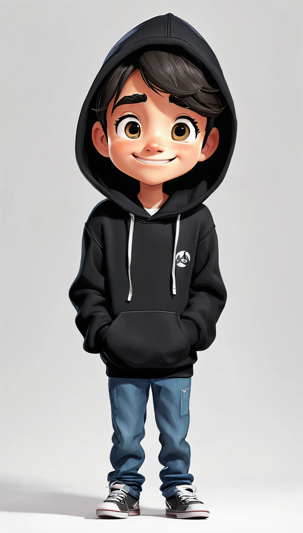 sobre a vida e cultura dos GAMERS, the character is a 14 year old student who wears a black hoodie, various happy and sad expressions and poses on a white background, infantil/pre-teen book illustration style, simples, um menino introvertido ,imagem dele jogando no seu quarto