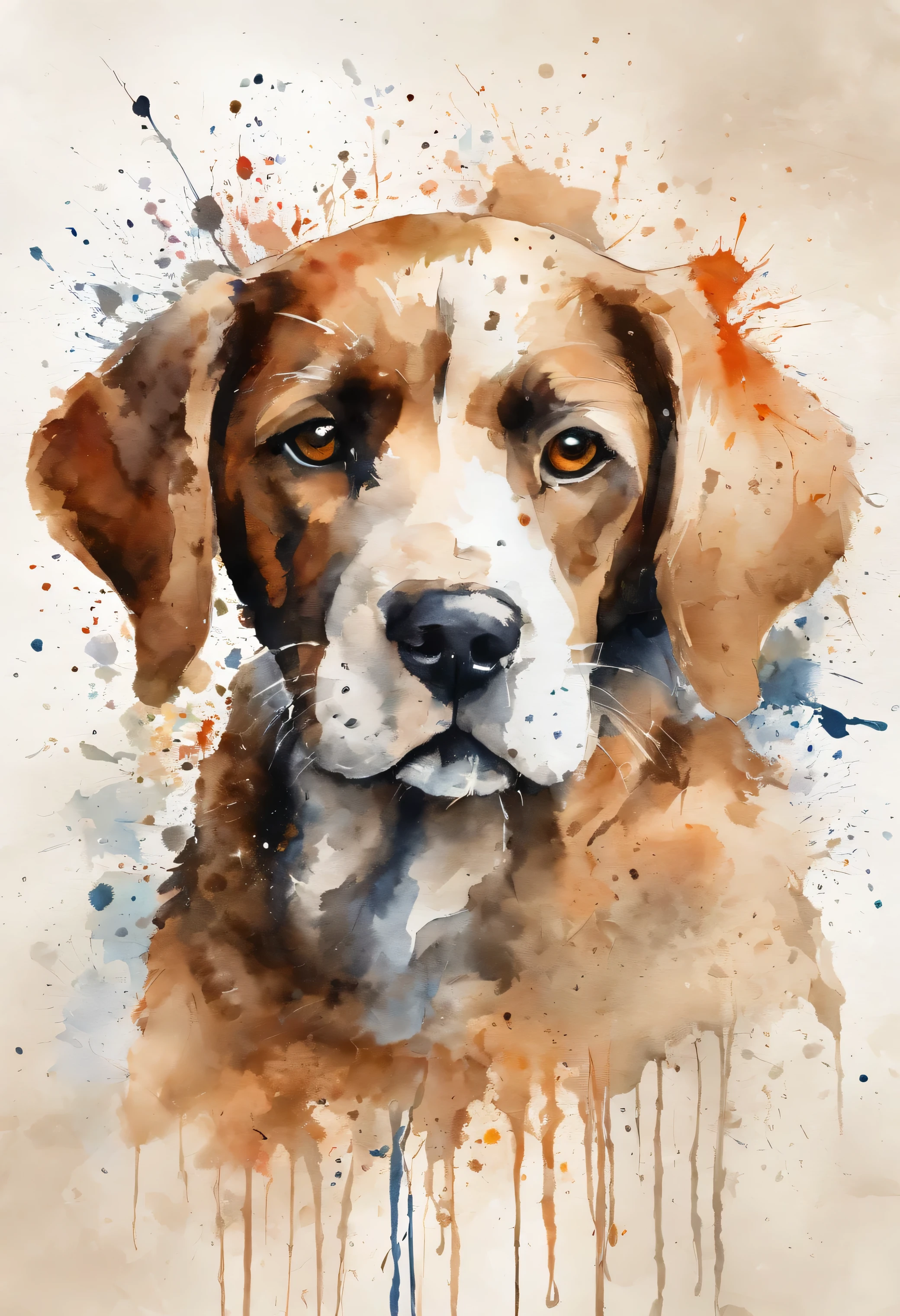 cute puppy head painting with a splatter background and spray paint effect, beige colors, by Eugeniusz Zak, watercolor art, by Károly Lotz, watercolor painting, watercolor painting style, watercolor detailed art, by Reuben Tam, watercolor digital painting, watercolor paint, masterfully detailed watercolor, watercolor art, Grzegorz Rutkowski