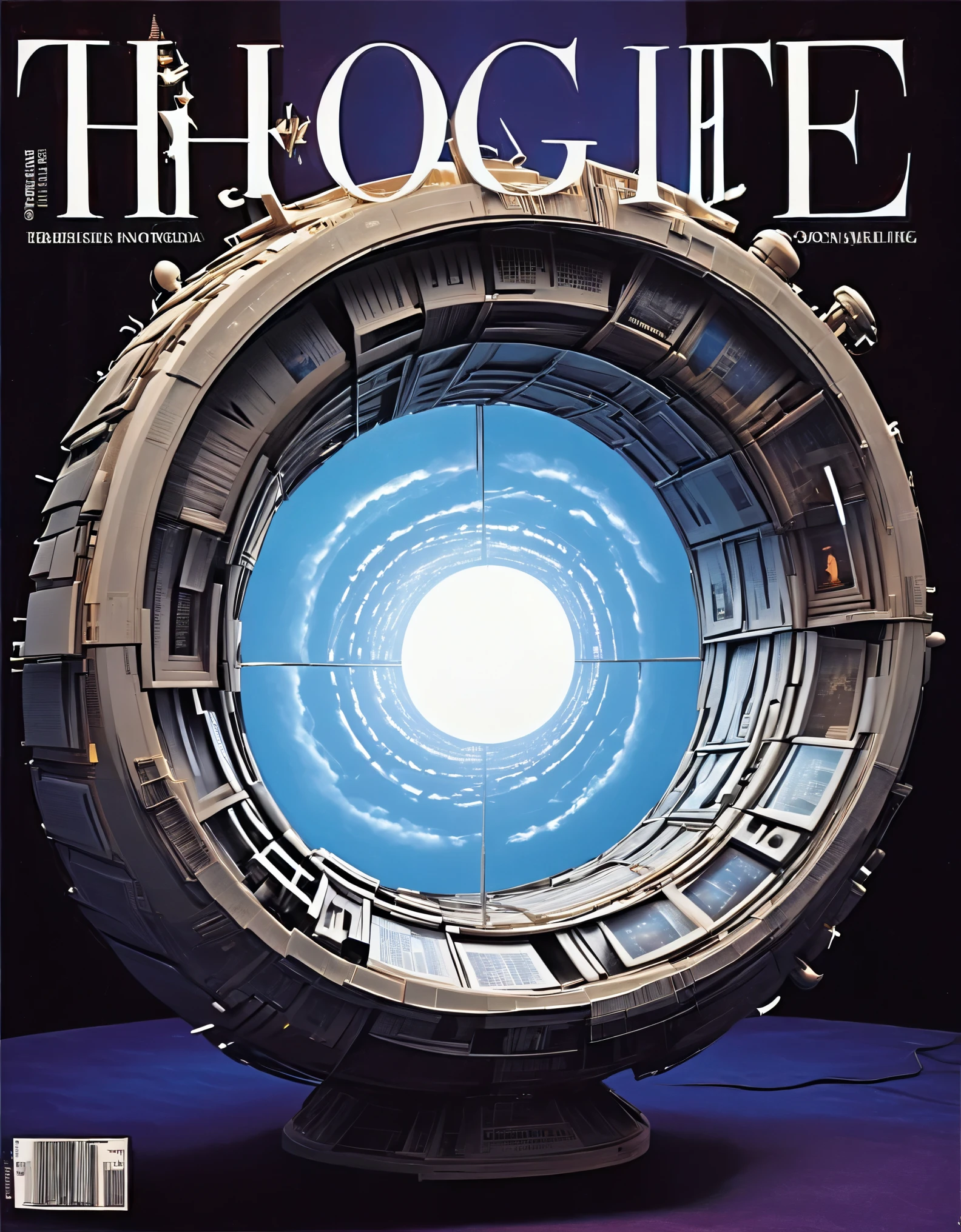 in style of Magazine design, Magical magazine cover design, unique and eye-catching black and white fonts and magical runes in the form of inlaid in the borders of the cover, (in the middle of a holographic three-dimensional display on the man is broadcasting the news), the action is vivid and realistic, the magazine's title, "Magical Sightings," inspired by the movie Harry Potter in the magical newspaper, emitting a faint magical light, roboto character, beautiful detailed
