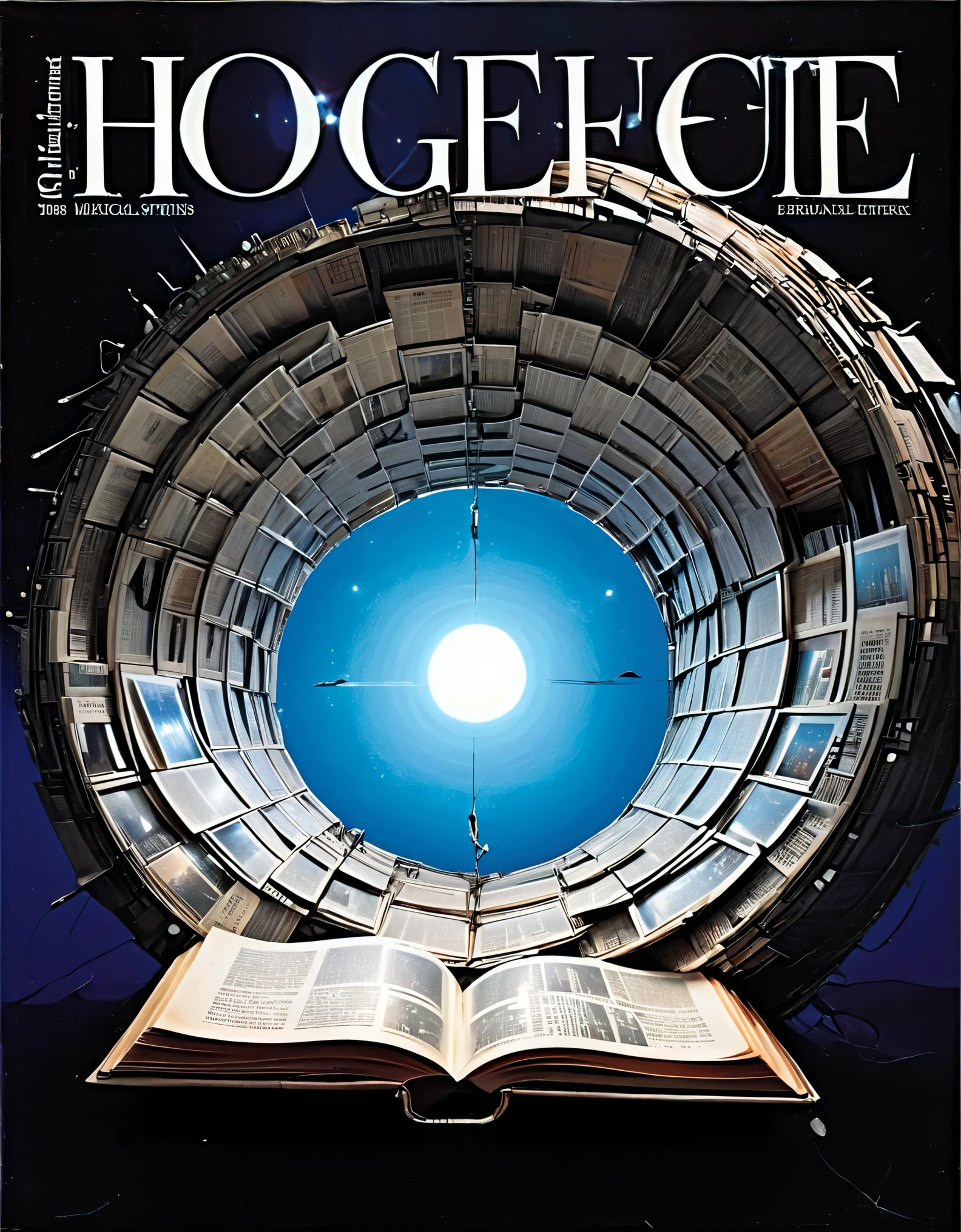 Magical magazine cover design, unique and eye-catching black and white fonts and magical runes in the form of inlaid in the borders of the cover, (in the middle of a holographic three-dimensional display on the man is broadcasting the news), the action is vivid and realistic, the magazine's title, "Magical Sightings," inspired by the movie Harry Potter in the magical newspaper, emitting a faint magical light, 


