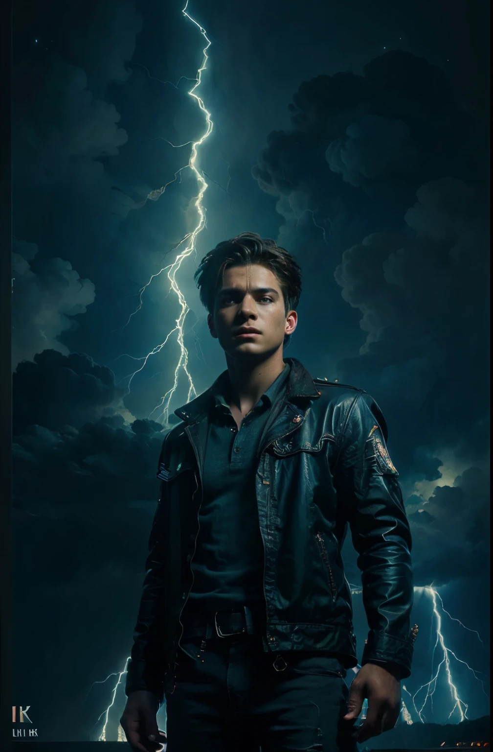 Black Light Art, a boy, glowing eyes, composed of elements of thunder, thunder, electricity, electric elements, lightning art, cloud, octane render, enhance, intricate, (best quality, masterpiece, Representative work, official art, Professional, unity 8k wallpaper:1.3)