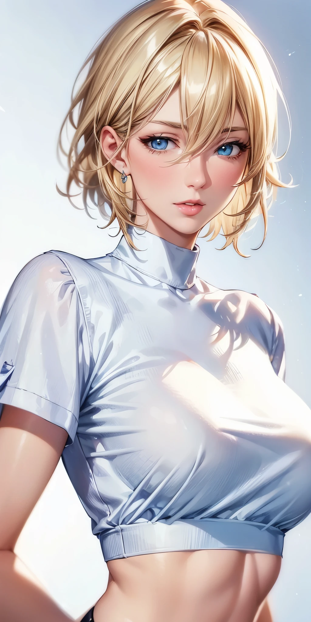 (best quality, highres), portrait, elegant mature woman, blue eyes,blonde hair, big breast, ultra detailed cg 8k, beautiful cg, soft light