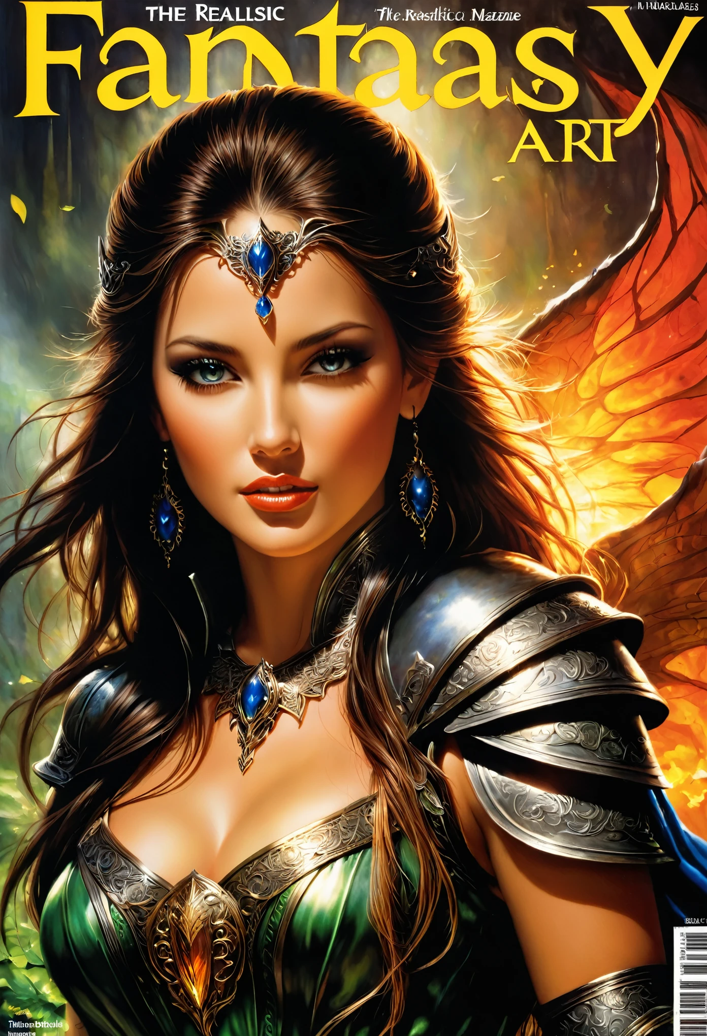 fantasy art magazine cover, realistic, the title with word FANTASY ART