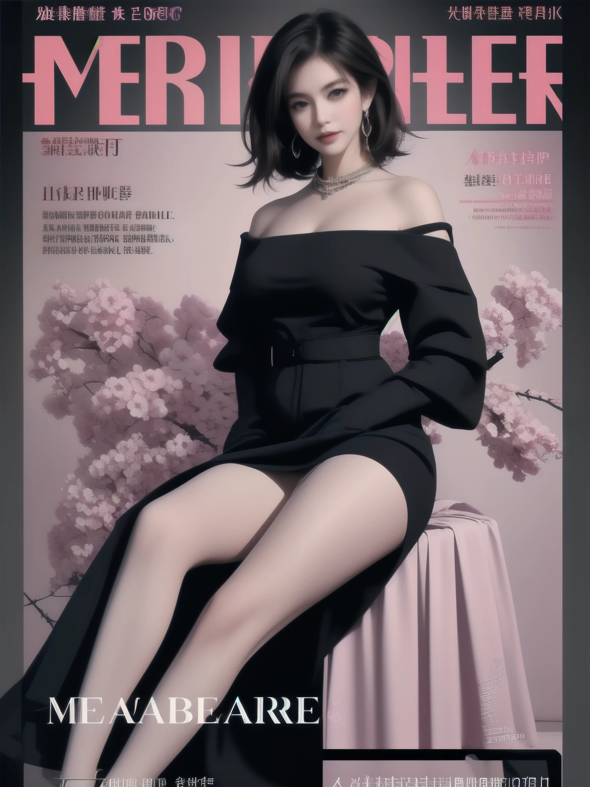 magazine cover, Beauty: Stunning beauty graces the cover of this month's magazine, busty mature woman, full body shot, giga_busty, , black title text, magazine cover