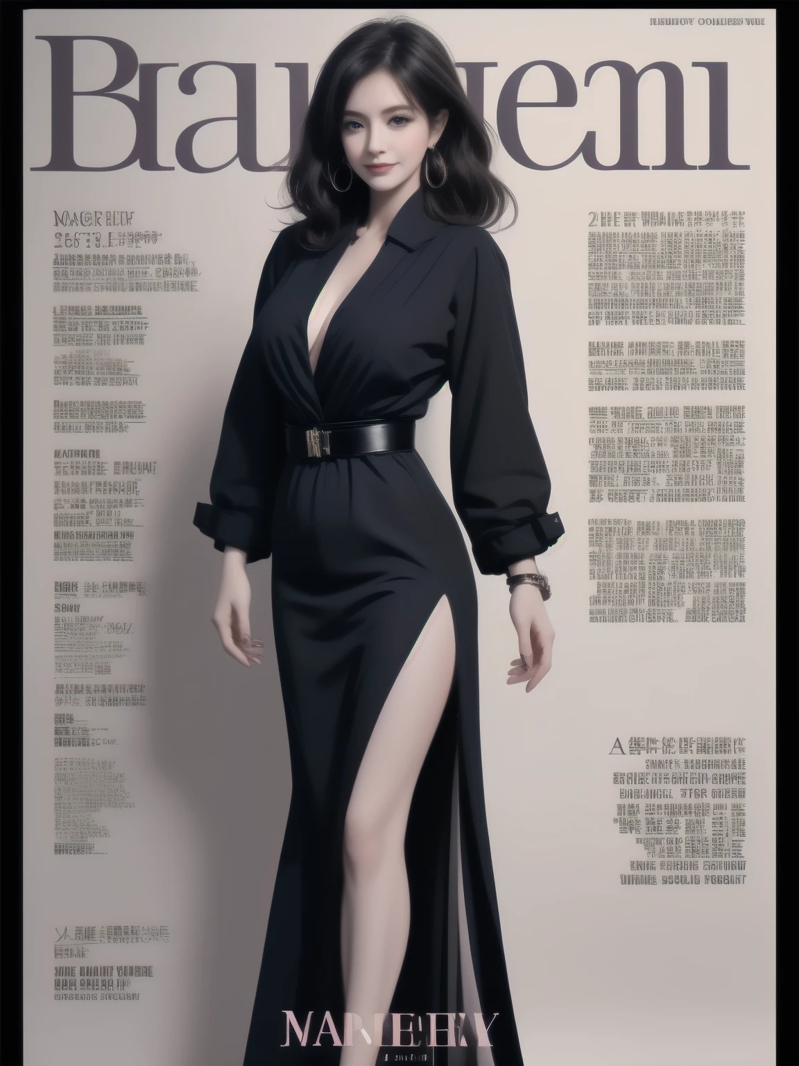 magazine cover, Beauty: Stunning beauty graces the cover of this month's magazine, busty mature woman, full body shot, giga_busty, , black title text, magazine cover