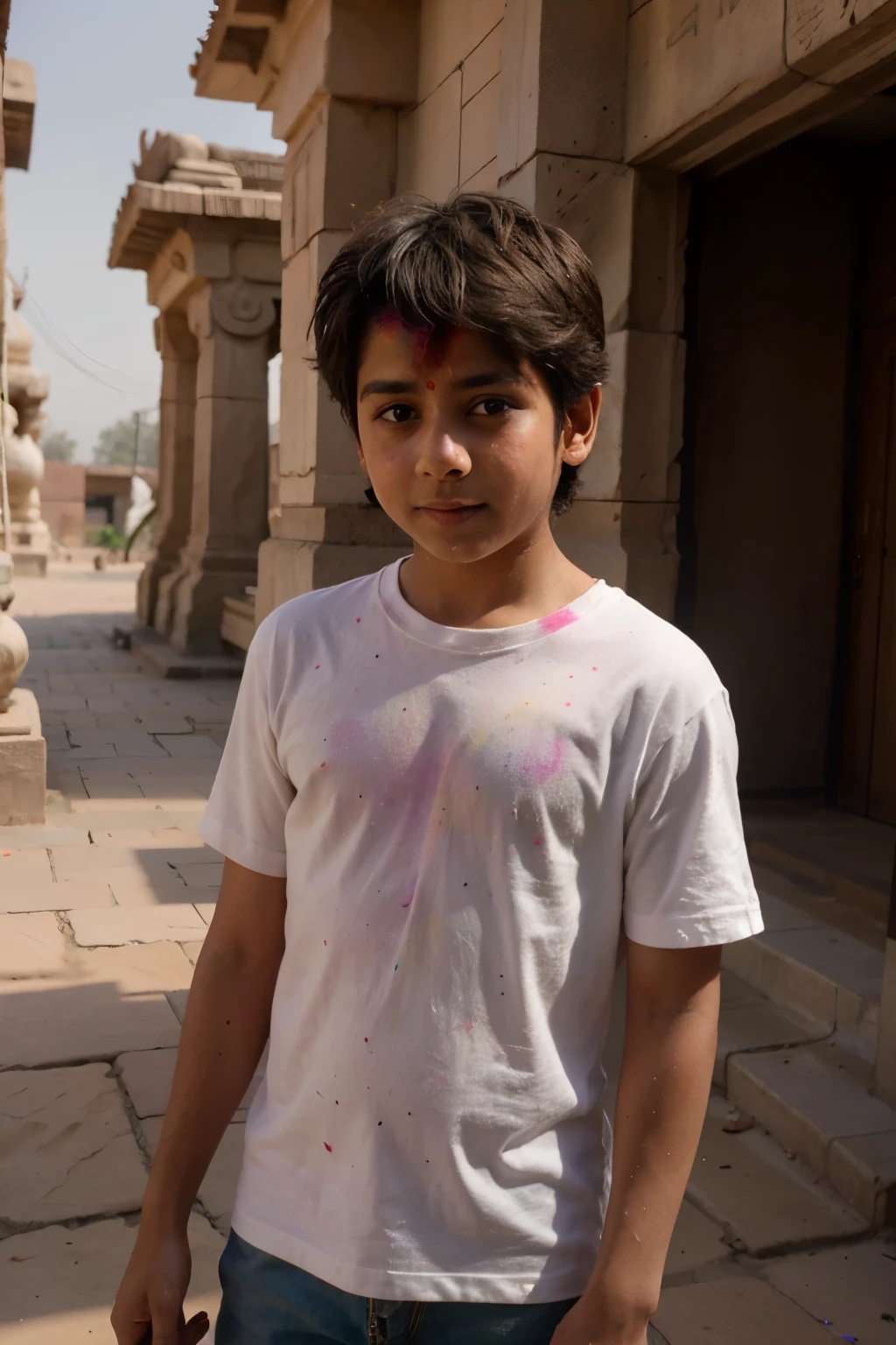 Colour full Holi Rama &Boy teshirt colour Ram temple bak round temple