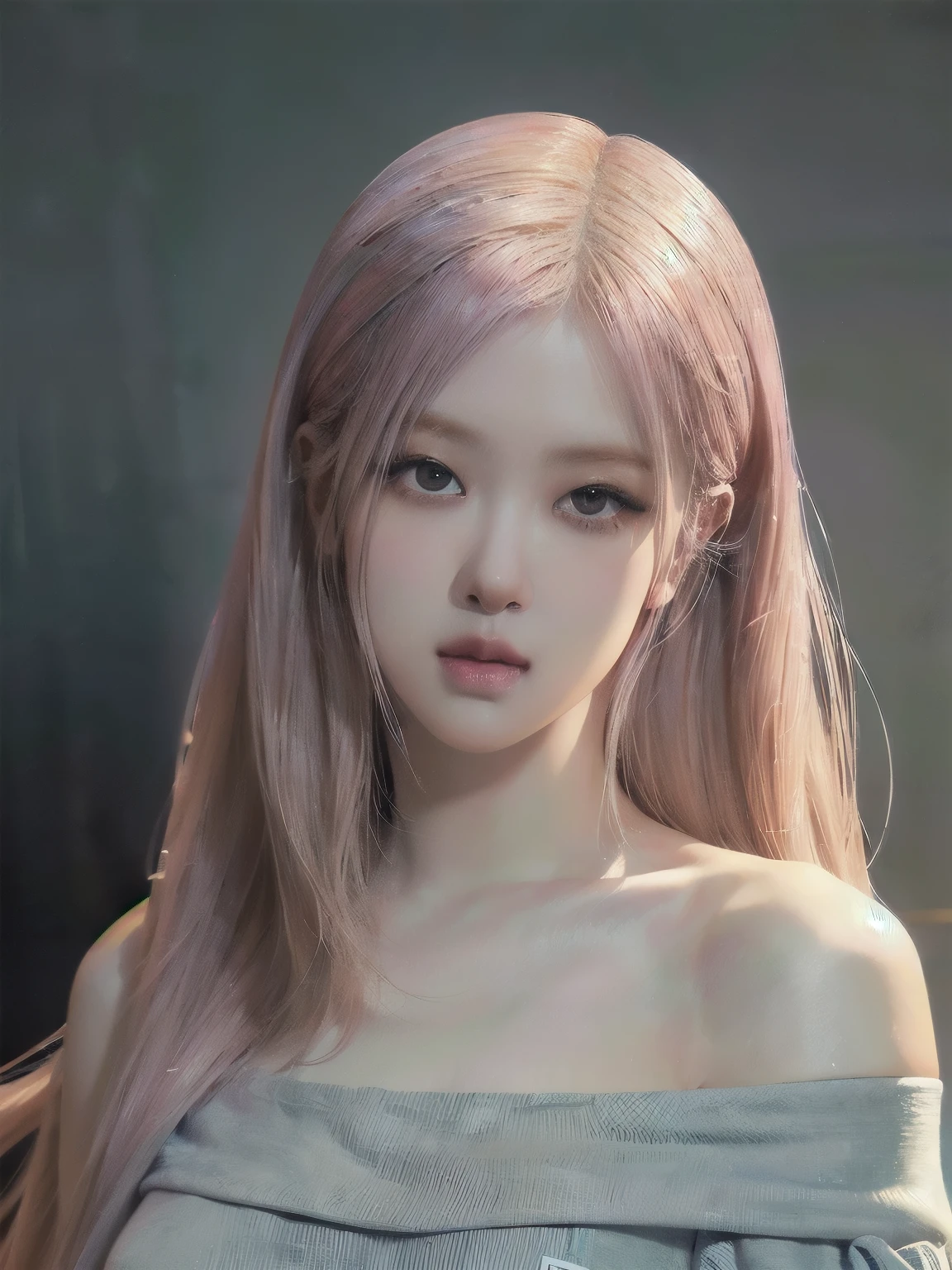 Rose from blackpink, pink hair, (full body), (best quality,4k,8k,highres,masterpiece:1.2),ultra-detailed,(realistic,photorealistic,photo-realistic:1.37) ,A girl ((standing)) by a column in casual clothes off-shoulder blouse, jeans, shoes on legs detailed eyes and lips, long eyelashes, beautiful detailed face, realistic posing, studio lighting, vivid colors, ultra-fine painting, professional,full length, detailed facial features, flowing wavy hair, relaxed posture, soft lighting, warm color tones, high-resolution image(4k), ultra-detailed, realistic,masterpiece, best quality,8k, ultra highres,Reallightandshadow,Cinema lenses,(beautidful eyes:1.1),dynamicposes, (incredibly detailed eyes), (8k, Photorealistic, Photo RAW, Best quality: 1.4), (UHD), (Ultra high realism), (Ultra high definition), (Ultra high detail), (Realistic face), Beautiful hairstyle, Realistic bright amber eyes, Beautiful details, (Realistic skin), Pale, smooth and luminous skin with iridescent shine and no imperfections, Ultra high definition, Ultra realistic, Highly detailed