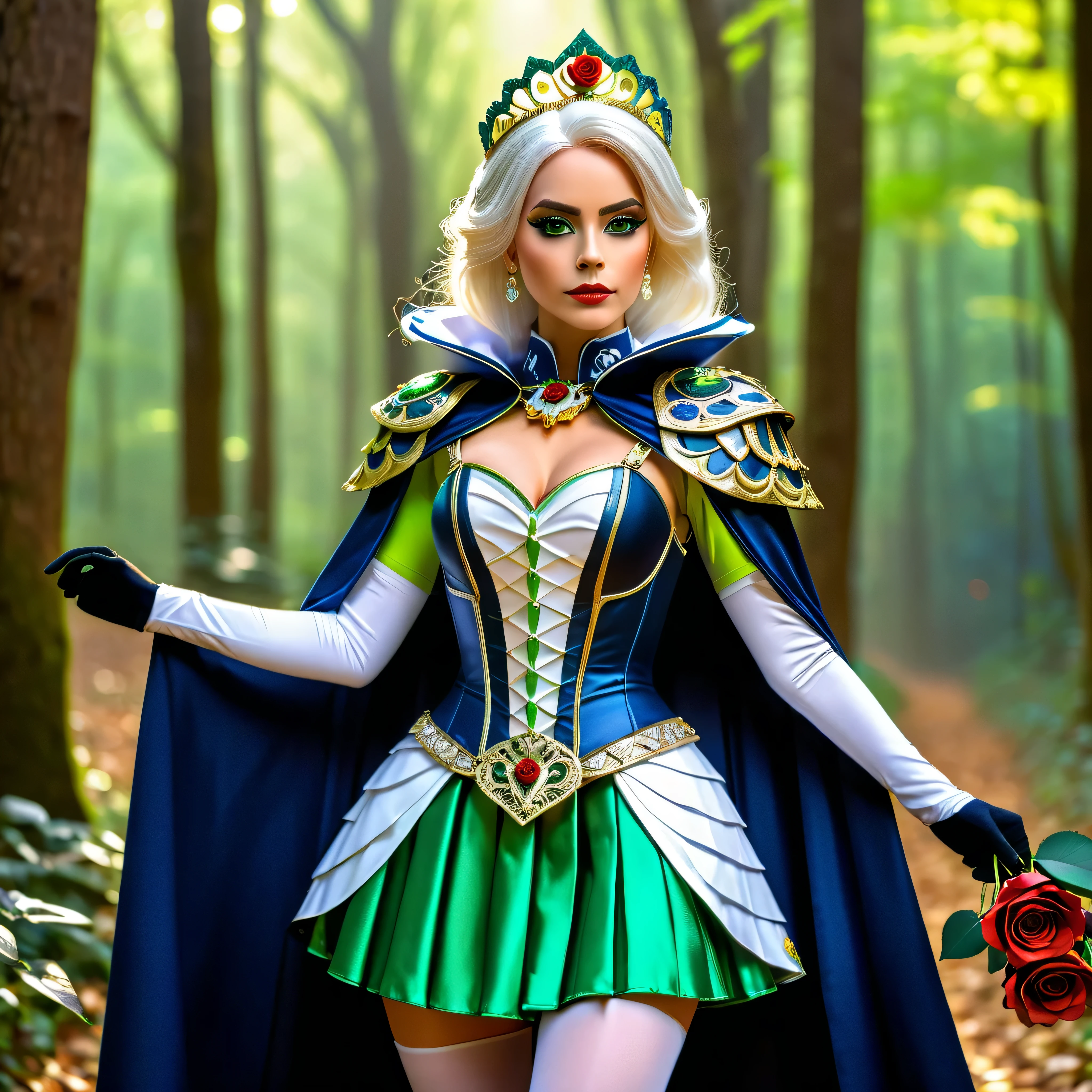 Magazine Cover, (frieren) and (Deedlit) walking through the forest, (full body view), (frieren has twintais, white hair, green epiceyes, pointy ears, wears white capelet, striped shirt, long sleeves, belt, skirt, black pantyhose, boots, earrings), (deedlit has long yellow hair, green eyes, pointy ears, wears short green dress, short sleeves, tiara, dark blue breastplate armor, dark blue pauldrons, dark blue cape, belt, bootasterpiece, best quality, HDR, UHD)), epic beautiful realistic Puppetess elegant princess natural scepter fullbody "Sceptor of Domination" Tabernacle, gorgeous puppeteer bridaldress Lys perfect symmetrical meticulously intricate fleuraison "Dia de los Muertos" rose, epic pupper-Mistress stunning clean figurine rossdraws puppet dream artgerm digital vibrant DSLR colorful hyper HDR epic UHD tmasterpiece extremely detailed ultra_high-resolution ultra_high-definition ultra_high-quality saturate reflection, varies multi etc. --v6 --s1000 --c20 --q5 --chaos100