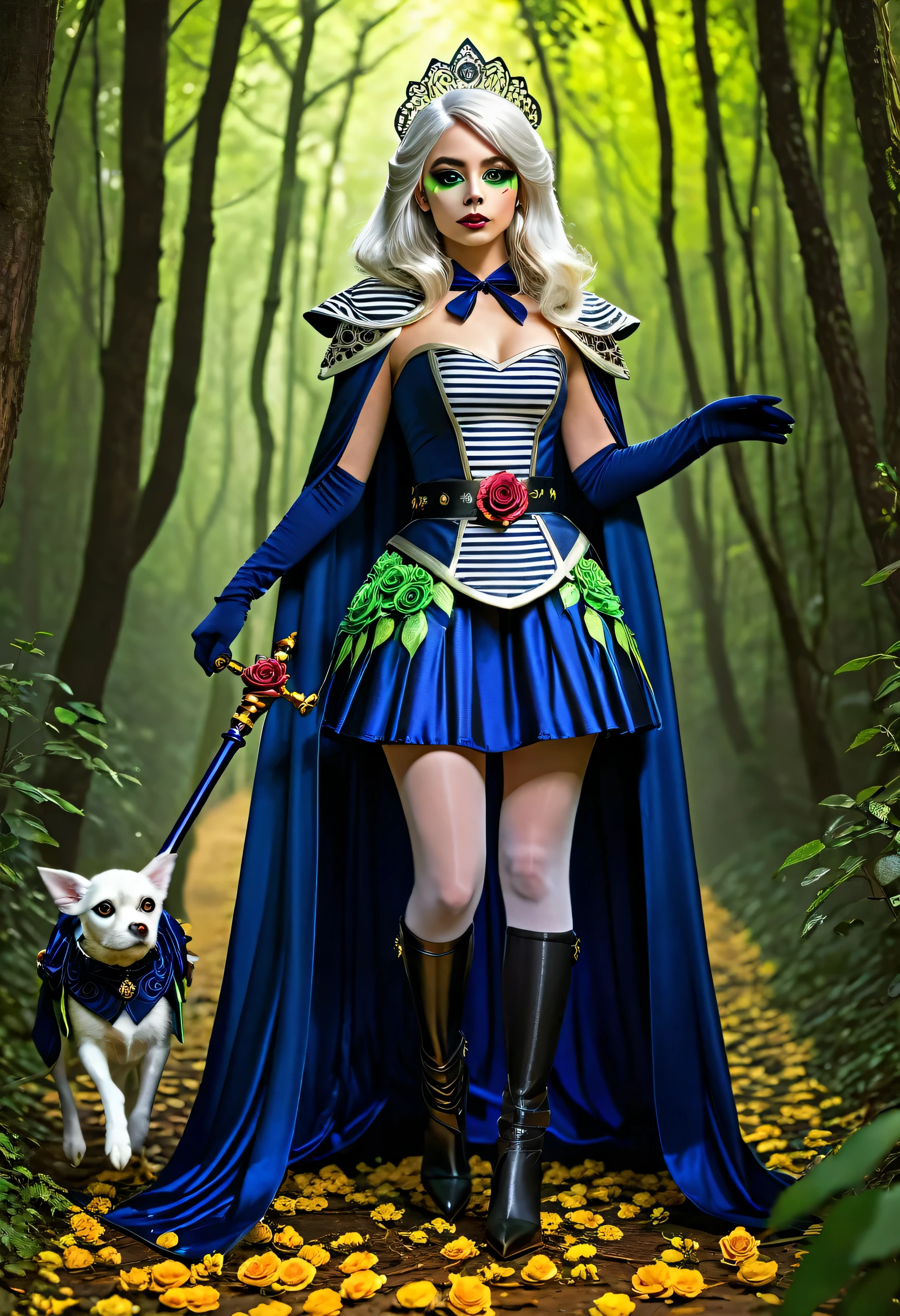 (frieren) and (Deedlit) walking through the forest, (full body view), (frieren has twintais, white hair, green epiceyes, pointy ears, wears white capelet, striped shirt, long sleeves, belt, skirt, black pantyhose, boots, earrings), (deedlit has long yellow hair, green eyes, pointy ears, wears short green dress, short sleeves, tiara, dark blue breastplate armor, dark blue pauldrons, dark blue cape, belt, bootasterpiece, best quality, HDR, UHD)), epic beautiful realistic Puppetess elegant princess natural scepter fullbody "Sceptor of Domination" Tabernacle, gorgeous puppeteer bridaldress Lys perfect symmetrical meticulously intricate fleuraison "Dia de los Muertos" rose, epic pupper-Mistress stunning clean figurine rossdraws puppet dream artgerm digital vibrant DSLR colorful hyper HDR epic UHD tmasterpiece extremely detailed ultra_high-resolution ultra_high-definition ultra_high-quality saturate reflection, varies multi etc. --v6 --s1000 --c20 --q5 --chaos100