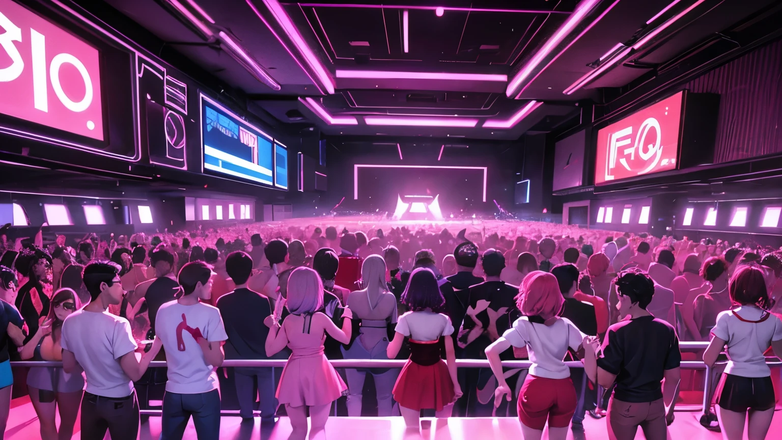 90's night club with lots of people dancing, synthwave wallpaper, 8k