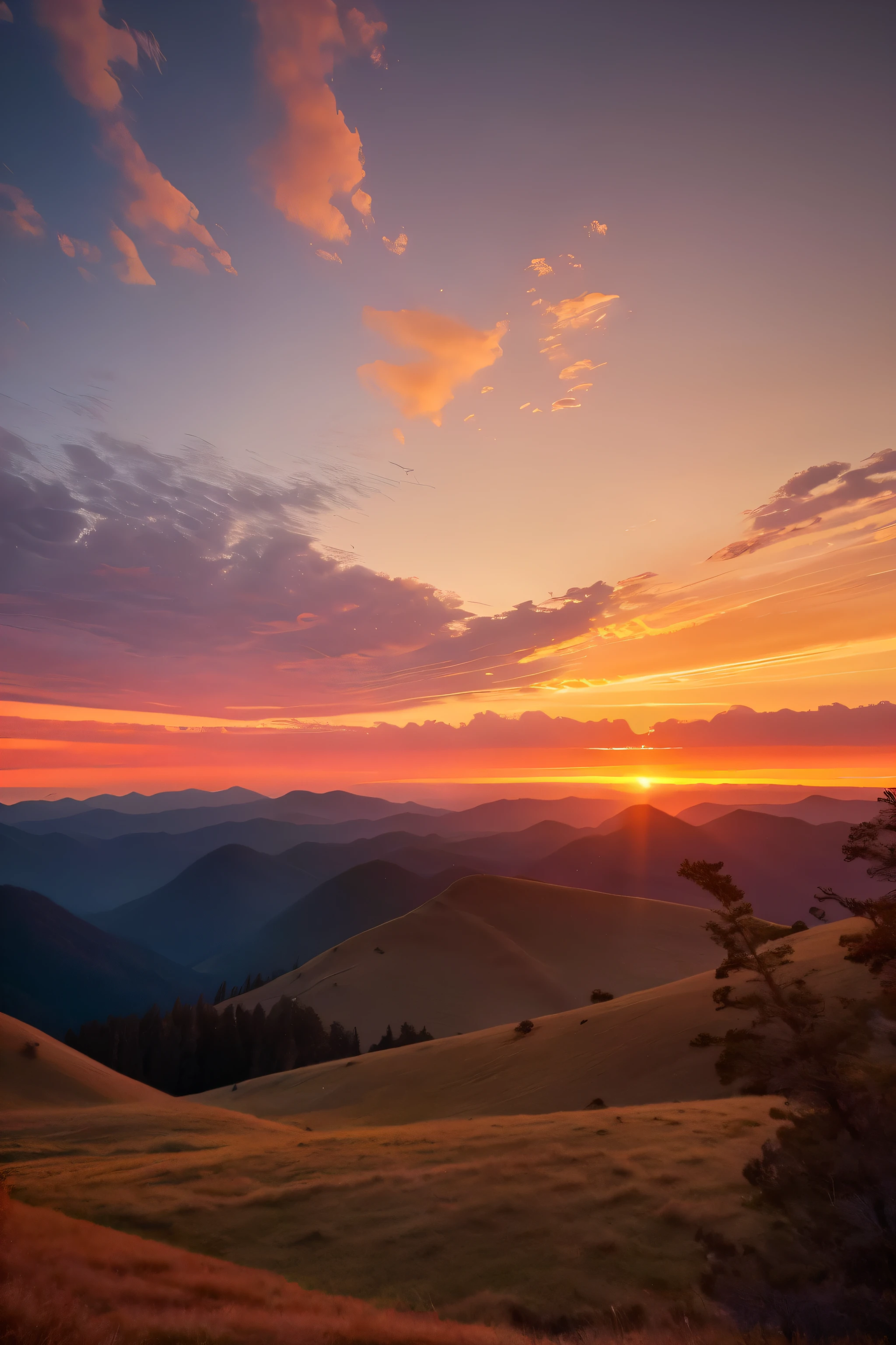 A masterpiece depicting a landscape in the afternoon, ultimate quality, CG Unity 8K 壁紙, super delicate, Beautiful red sky and sunset colors, Breathtaking views that extend beyond the horizon. It's as if the sun is saying goodbye in a grand manner., Infuse a scene with serenity and tranquility. This landscape is、appreciate the beauty of nature、Allows you to reflect on the day that has passed. This fleeting moment of brilliance、The fragility of life、It reminds us of the importance of cherishing precious moments.。. (intricate details, dramatic presentation, dynamic angle, excellent contrast, true restoration, no trace of humans