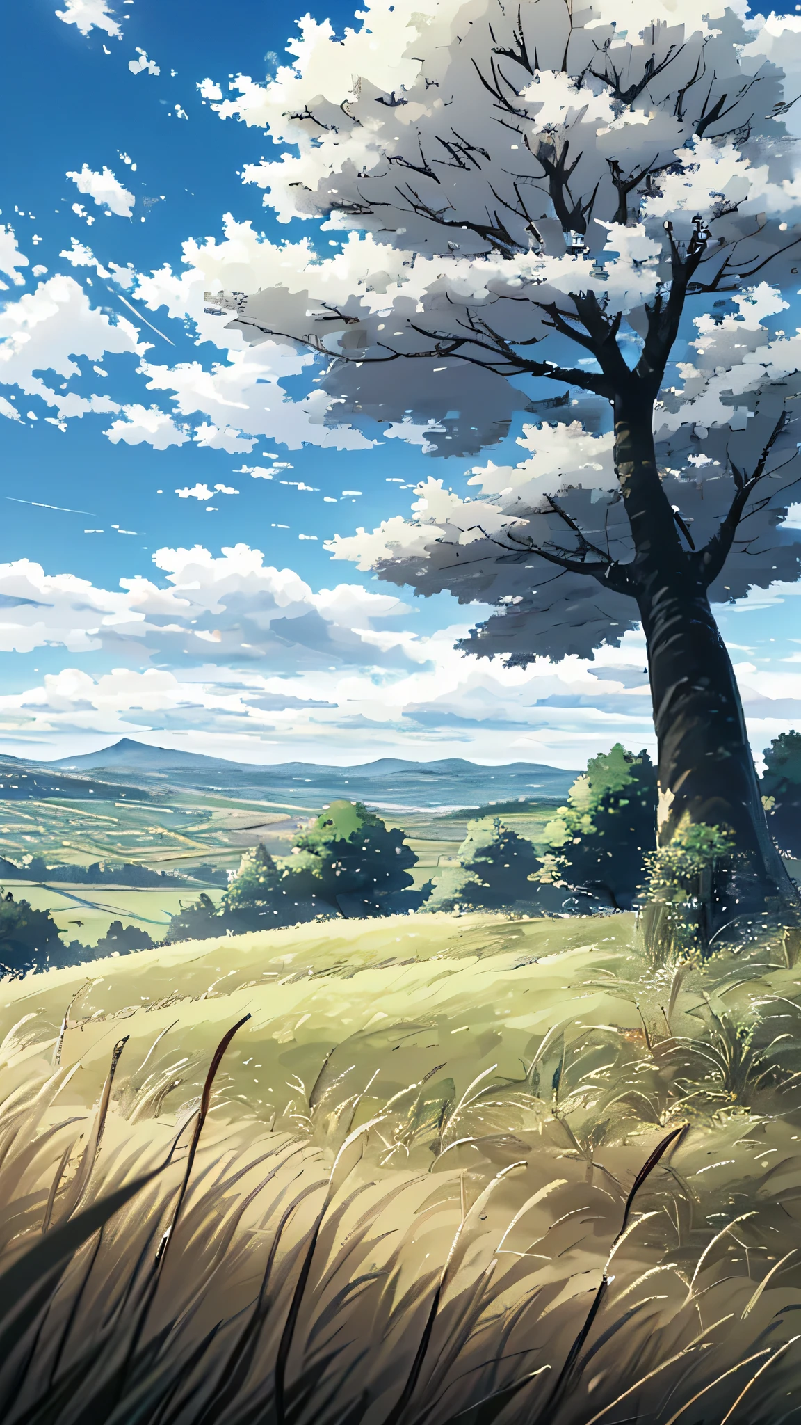 Tree Image Animée Anime landscape with a tree and a grassy field - SeaArt AI