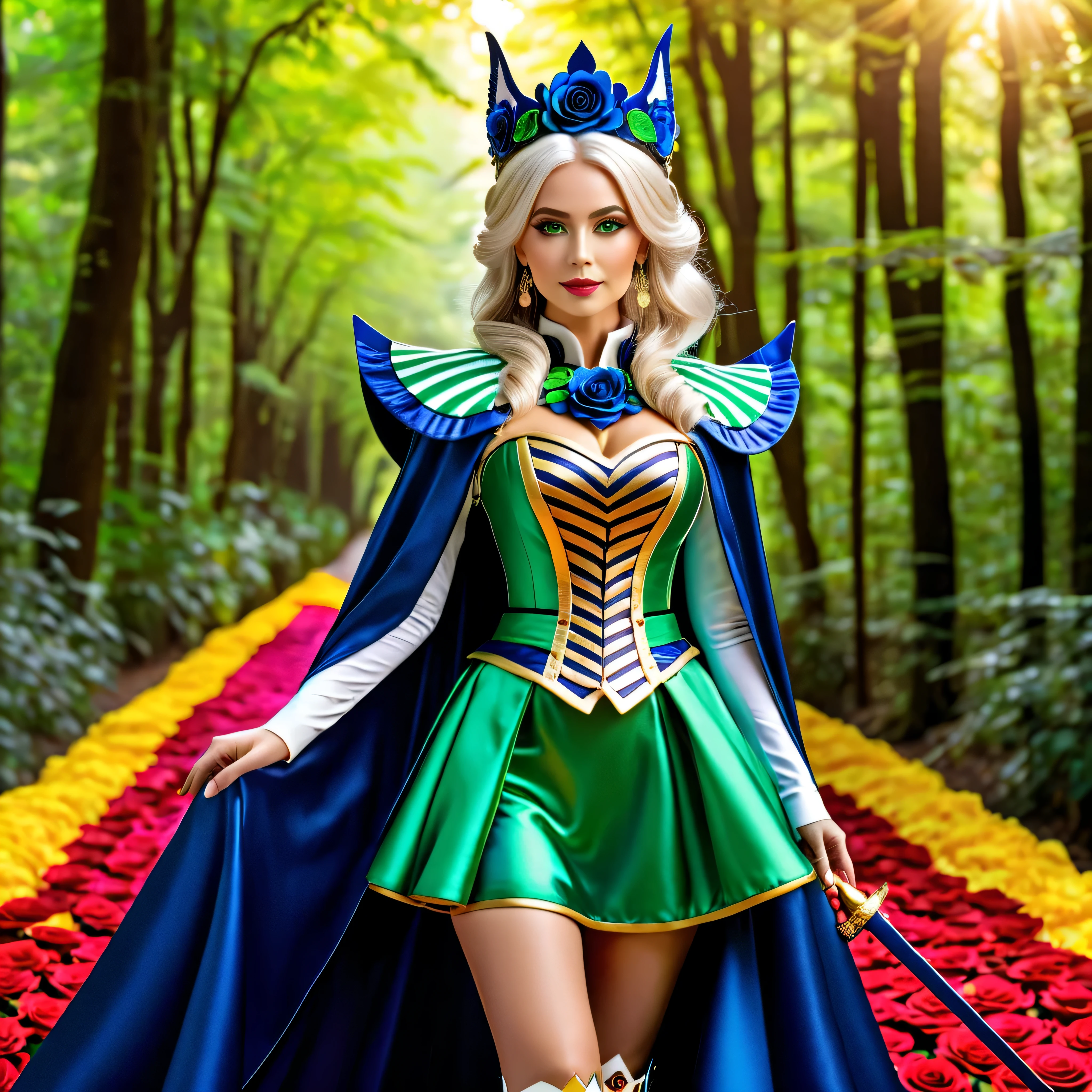 Magazine Cover, (frieren) and (Deedlit) walking through the forest, (full body view), (frieren has twintais, white hair, green epiceyes, pointy ears, wears white capelet, striped shirt, long sleeves, belt, skirt, black pantyhose, boots, earrings), (deedlit has long yellow hair, green eyes, pointy ears, wears short green dress, short sleeves, tiara, dark blue breastplate armor, dark blue pauldrons, dark blue cape, belt, bootasterpiece, best quality, HDR, UHD)), epic beautiful realistic Puppetess elegant princess natural scepter fullbody "Sceptor of Domination" Tabernacle, gorgeous puppeteer bridaldress Lys perfect symmetrical meticulously intricate fleuraison "Dia de los Muertos" rose, epic pupper-Mistress stunning clean figurine rossdraws puppet dream artgerm digital vibrant DSLR colorful hyper HDR epic UHD tmasterpiece extremely detailed ultra_high-resolution ultra_high-definition ultra_high-quality saturate reflection, varies multi etc. --v6 --s1000 --c20 --q5 --chaos100