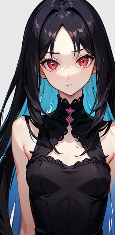 (8K、highest quality、masterpiece:1.2)、anime coloring、super resolution、Realistic、(1girl) 、(black hair to lime hair gradient hair,long straight hair:1.5)、(open stance),(red eye,glowing eyes:1.3),(messy hair:1.5,forehead:1.5),(portlate:1.3、face focus,upper body:1.5),(lace Dress with open chest: 1.3),
(clear face:1.3),(cute face),(flat chest:1.2),gradient background、(slender:1.3)