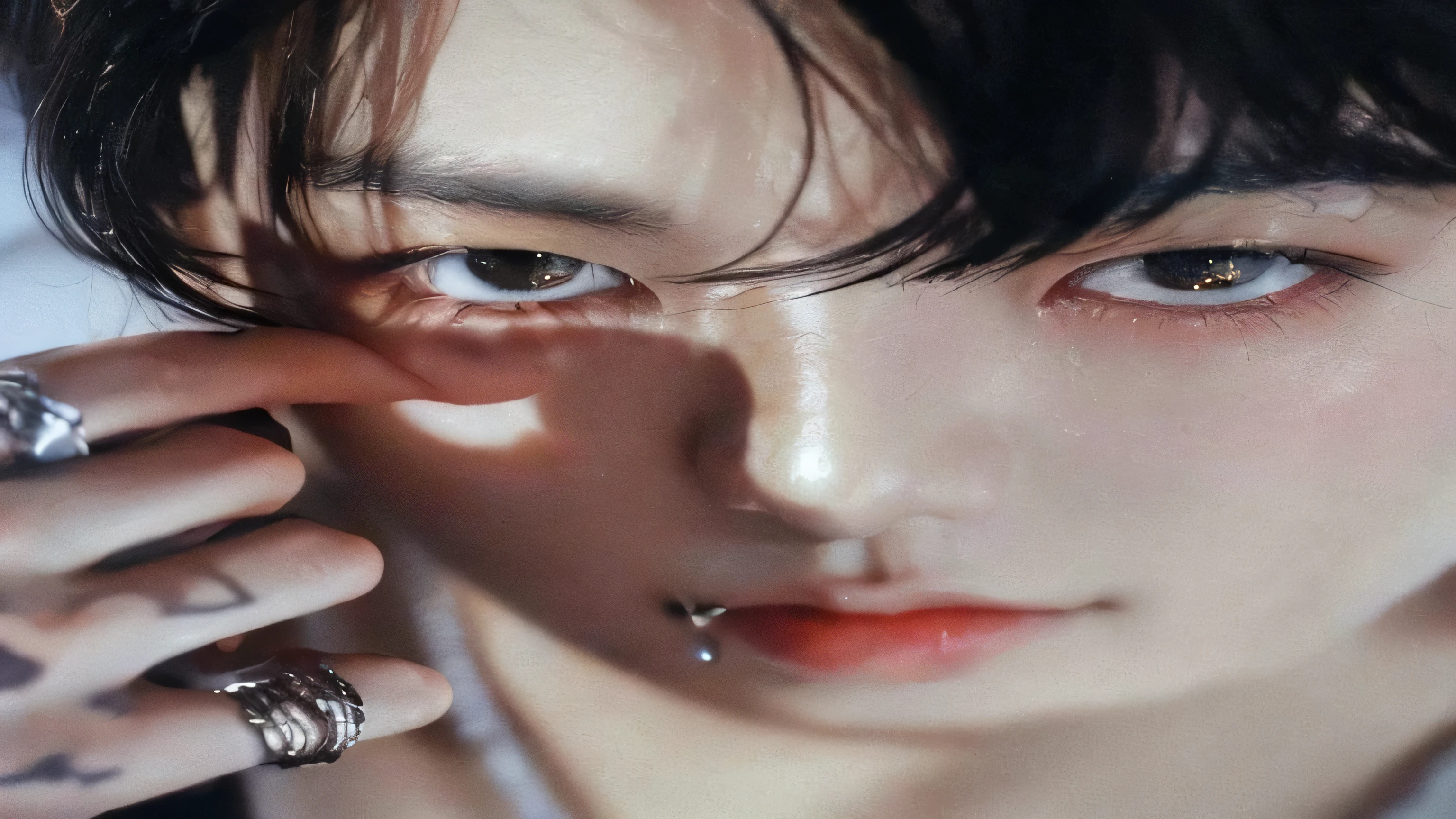 a close up of a person with a ring on their finger, cai xukun, jinyoung shin aesthetic, jungkook, jinyoung shin, kim doyoung, inspired by Yanjun Cheng, inspired by Bian Shoumin, wonbin lee, yanjun chengt, inspired by jeonseok lee, taejune kim, shinji, piercing clear eyes, sfw, sakimichan