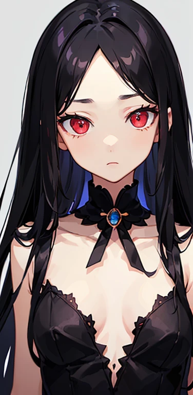 wore a white and black dress、Close-up of a woman wearing a dress that exposes her breasts and nipples、gothic otome anime girl、anime girl in a black dress、Cute anime wife in a nice dress、beautiful anime girl、face turns red、embarrassed look,naked naked breasts bare nipples