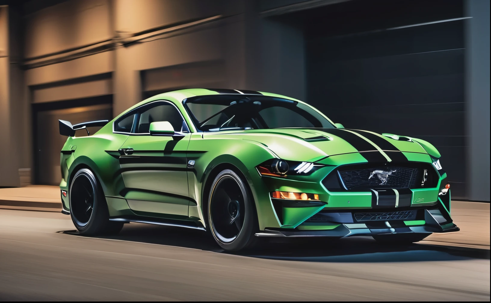 Mustang gt500 2020 drifting chase, action shot, (detailed stunning environment), cinematic, cover art, (low front angle), intricate, highly detailed, smooth, sharp focus, cinematic lighting, atmospheric, photoreal, 8k, Canon EF 200-400mm f/4L IS USM Extender 1. 4x Lens, stan Winston studio
