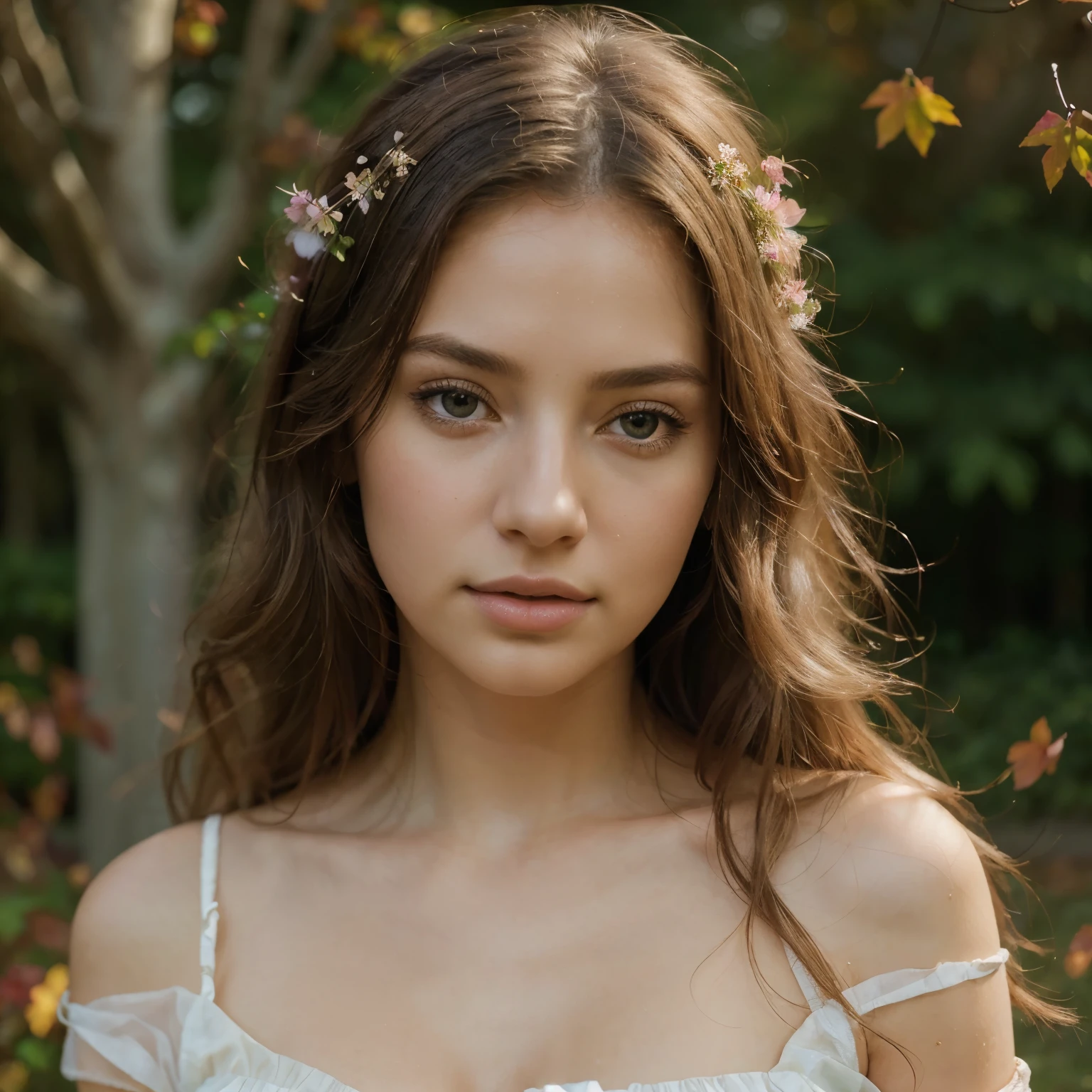 (best quality,4k,8k,highres,masterpiece:1.2),ultra-detailed,(realistic,photorealistic,photo-realistic:1.37),portrait,painting,girl,beautiful,detailed eyes,detailed lips,feminine,graceful,flowing hair,artistic pose,soft lighting,subtle colors,romantic atmosphere,impressionist style,pastel tones,elegant dress,sunlit garden,fragrant flowers,serene expression,natural beauty,gentle breeze,delicate brushstrokes,ethereal,harmonious composition,vibrant background,autumn leaves,colorful blooms,light filter,classic beauty,sublime,poetic,peaceful surroundings.