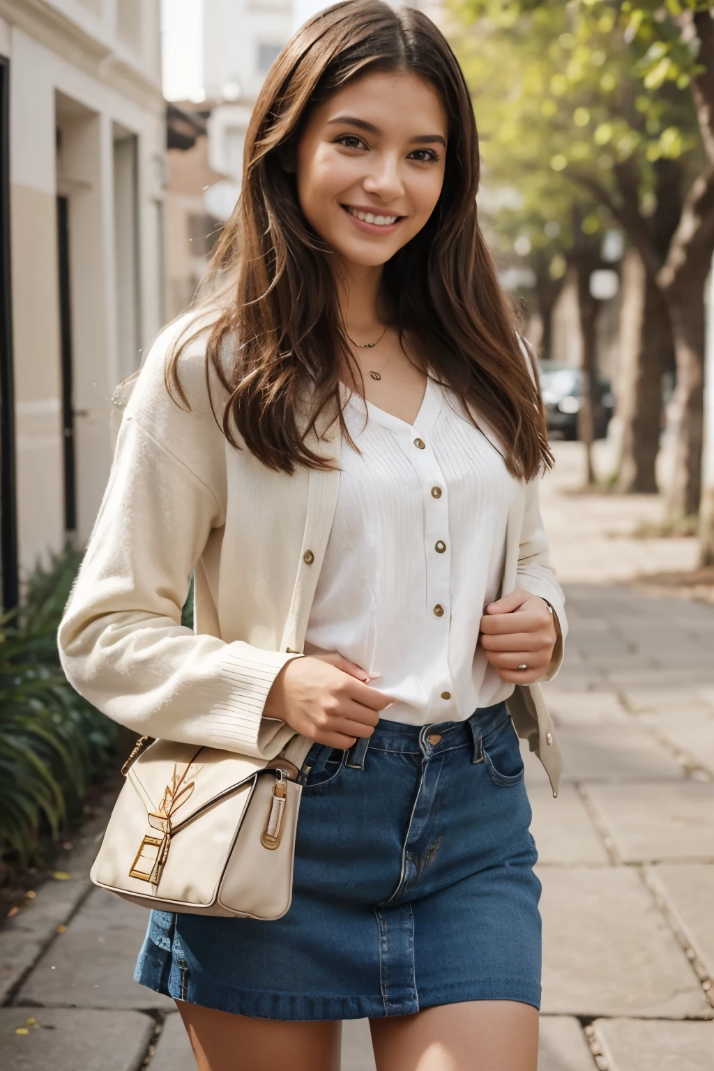 A graphic representation of the idea of renewing the wardrobe for spring, with images of fashion clothing and seasonal accessories.Mujer bella sonriendo
