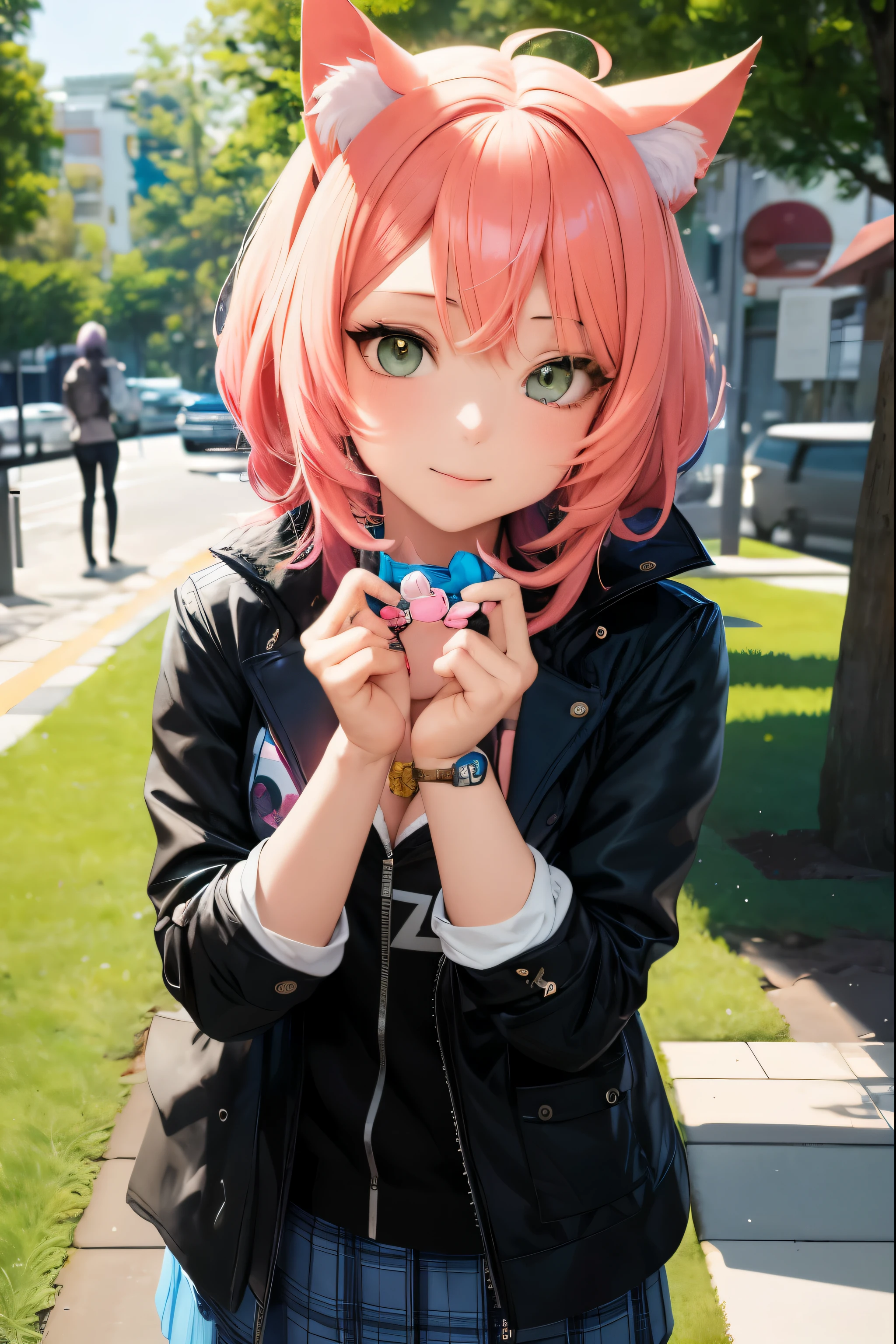 anime girl with blue hair and a black jacket posing for a picture, beautiful anime catgirl, anime visual of a cute girl, cute anime catgirl, anime style 4 k, anime girl with cat ears, portrait of cute anime girl, portrait of an anime girl, cute anime girl portrait, anime catgirl, anime style portrait, cute anime girl, portrait anime girl
