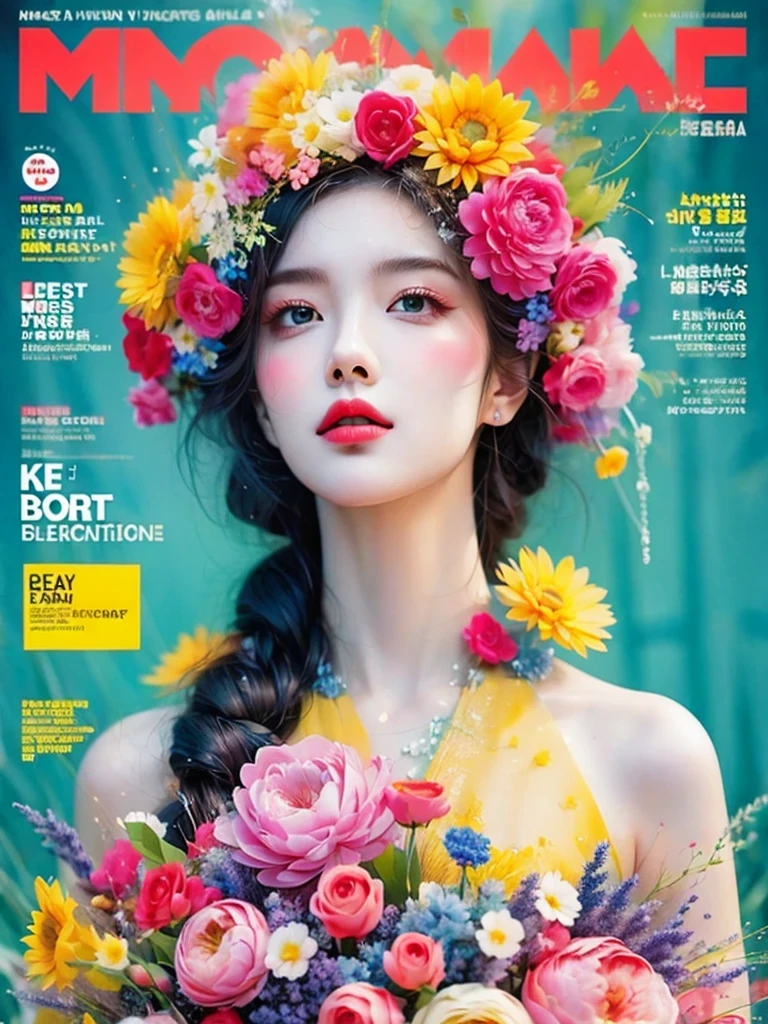 (magazine cover:1.3),ulzzang-6500, (actual: 1.3) (original: 1.2), masterpiece, best quality, beautiful clean face, whole body, 1 girl, glitch art, (digital distortion), Pixelated clipping, Data corruption,color noise, visual clutter,contemporary aesthetics