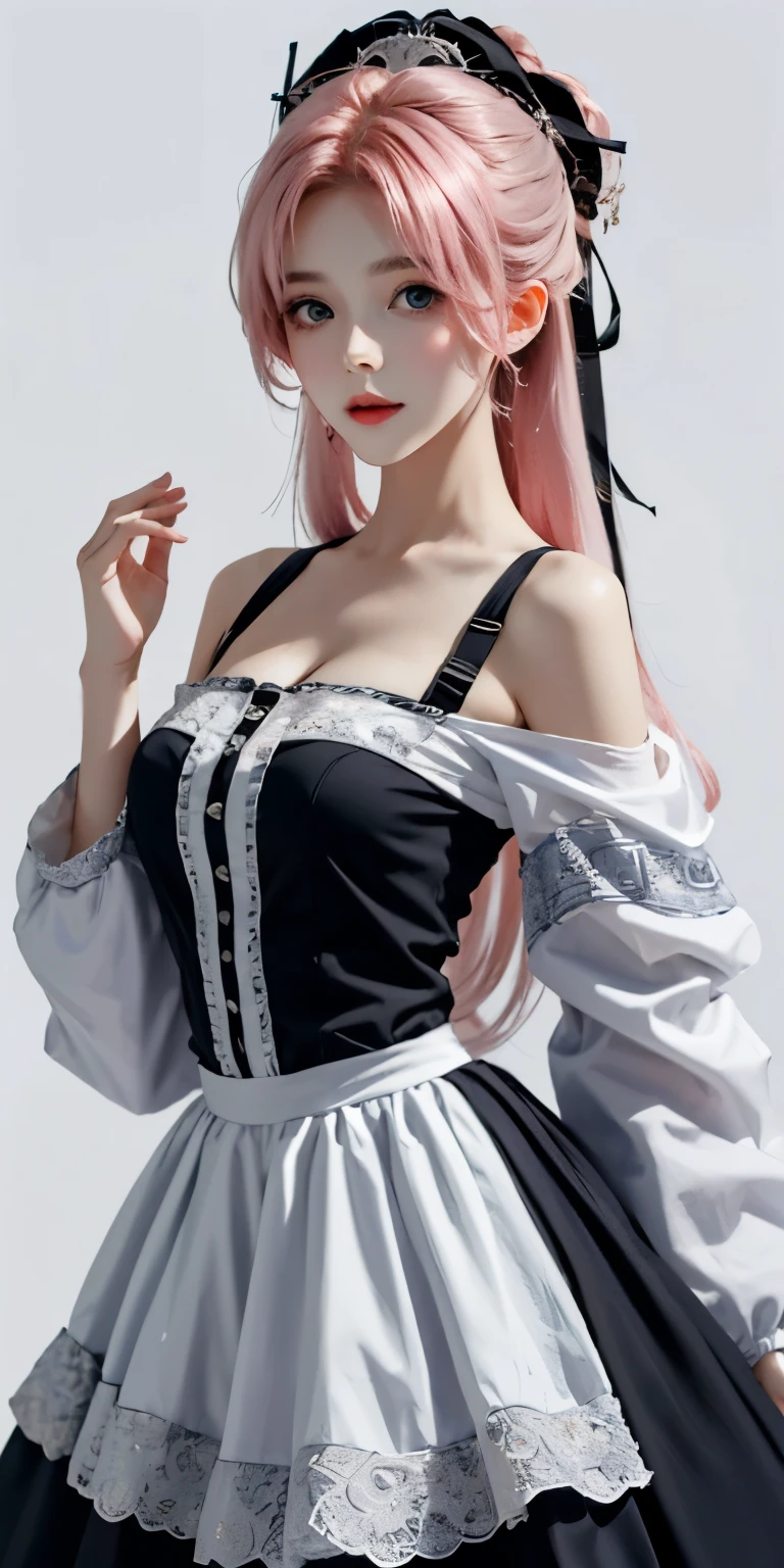 Super delicate and cute girl with pink hair and Lolita skirt. 8K ultra-high image quality, fine texture, pure white background.