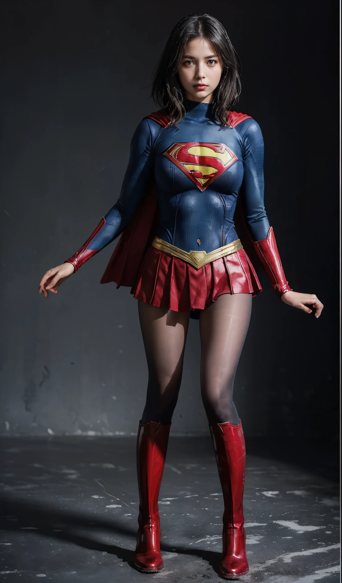 no background、(((Beautiful legs with black tights.)))、(((sufferingの美しさを法的に表現する)))、((((Make the most of your original images)))、(((supergirl costume)))、(((Beautiful berry short hair)))、(((suffering)))、(((Wear black tights on your legs、Wear red boots)))、((best image quality、8k))、((highest quality、8k、masterpiece:1.3))、(((keep background )))、sharp focus:1.2、beautiful woman with perfect figure:1.4、thin abs:1.2、wet body:1.5、Highly detailed face and skin texture、8k