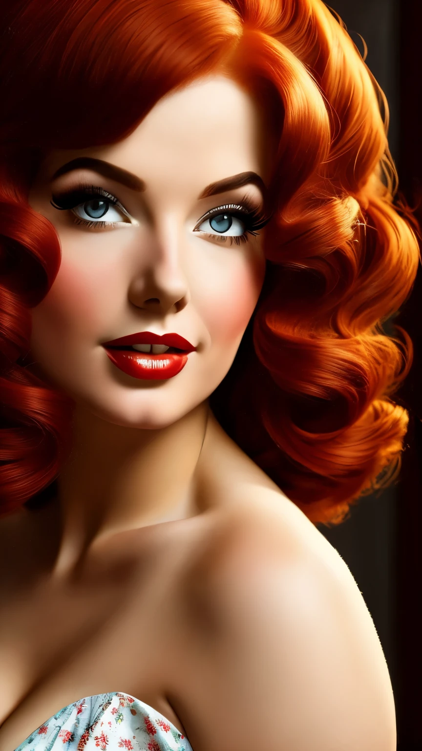 classical pinup, close up portrait, fifties style, redhead