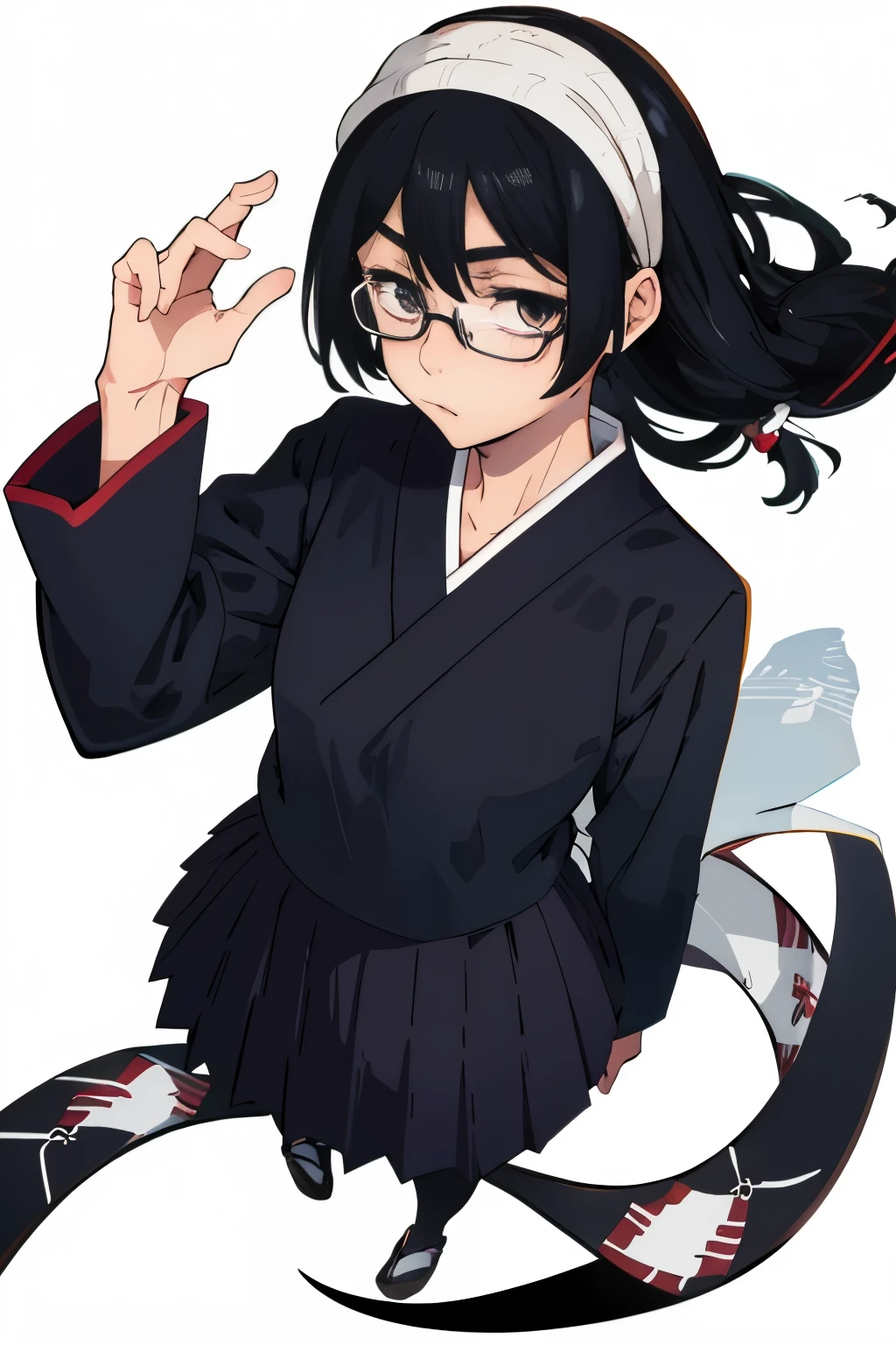 original character, masterpiece, become familiar with, soft writing, expensive, black hair girl, japanese uniform, Glasses, shy, stand up straight, facing forward, white background