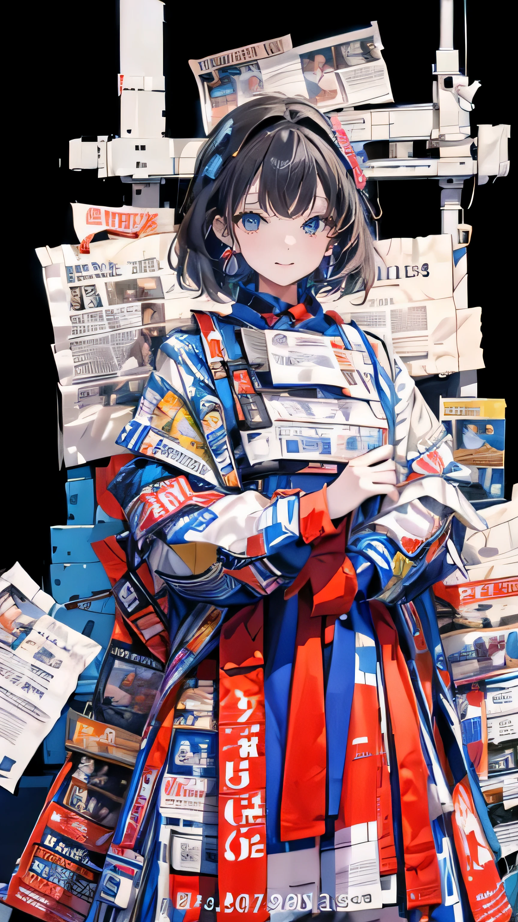 Fille en robe faite de magazine, robe de magazine, robe en papier.  best quality, 16k, chef-d&#39;artwork: 1.2, Ultra-detailed, Realistic: 1.37.