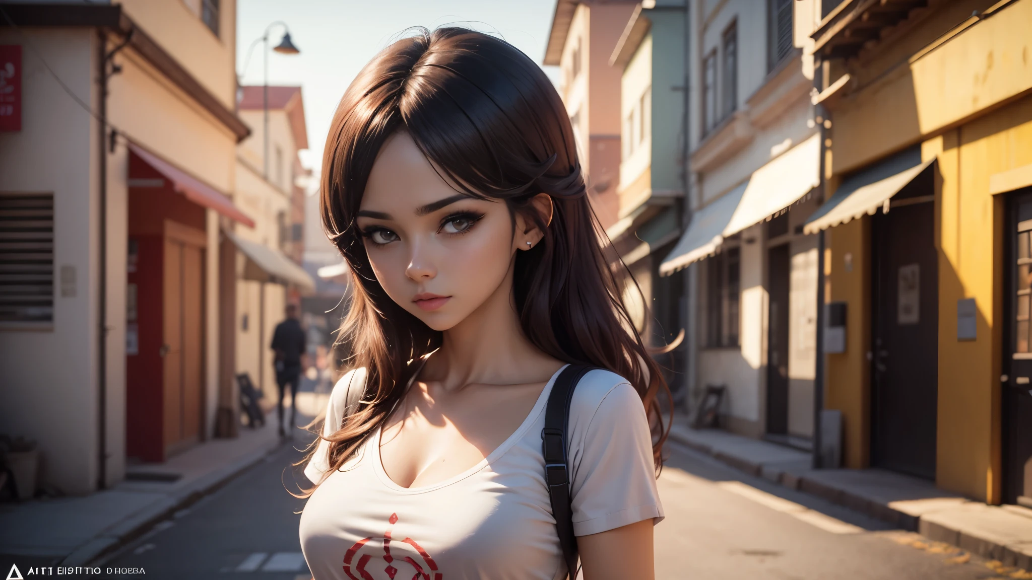 Grande garota de anime posando com blusa vermelha, estilo anime 3 d realista, trends on cgstation, anime 3d realista, [ arte digital 4k ]!!, anime fotorrealista girl render, Bokeh Artgerm 8K, obras de arte no estilo de guweiz, anime fotorrealista, anime hiper realista, garota anime sedutora, Arte suave em CG de anime