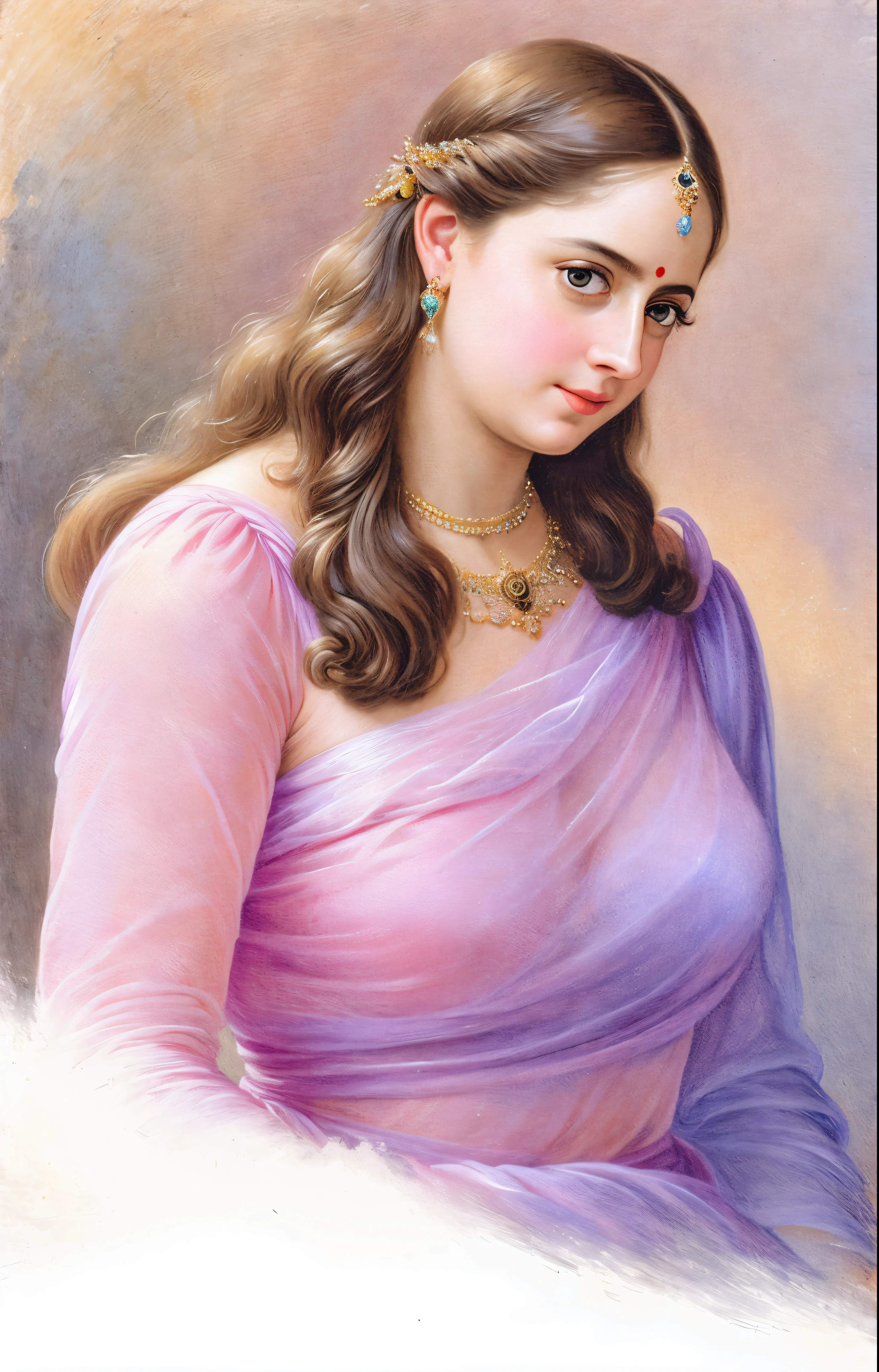 Looks like Anushka Shetty, Masterpiece, Best quality, high clarity eyes, critically flawless,sharp picture, Full portrait, High pixels, perfect face, perfect eyes, beautiful face, perfect hands,perfect fingers, in Peter Paul Rubens style, by Peter Paul Rubens, baroque style, acrylic on canvas, highly detailed, description: "Create a nymph inspired by the tales of Greek or Roman mythology, embodying the essence of a natural element or location, and possessing a unique ability or trait that sets her apart.", strapless Bra of ancient times, strapless bralette, armpits showing,