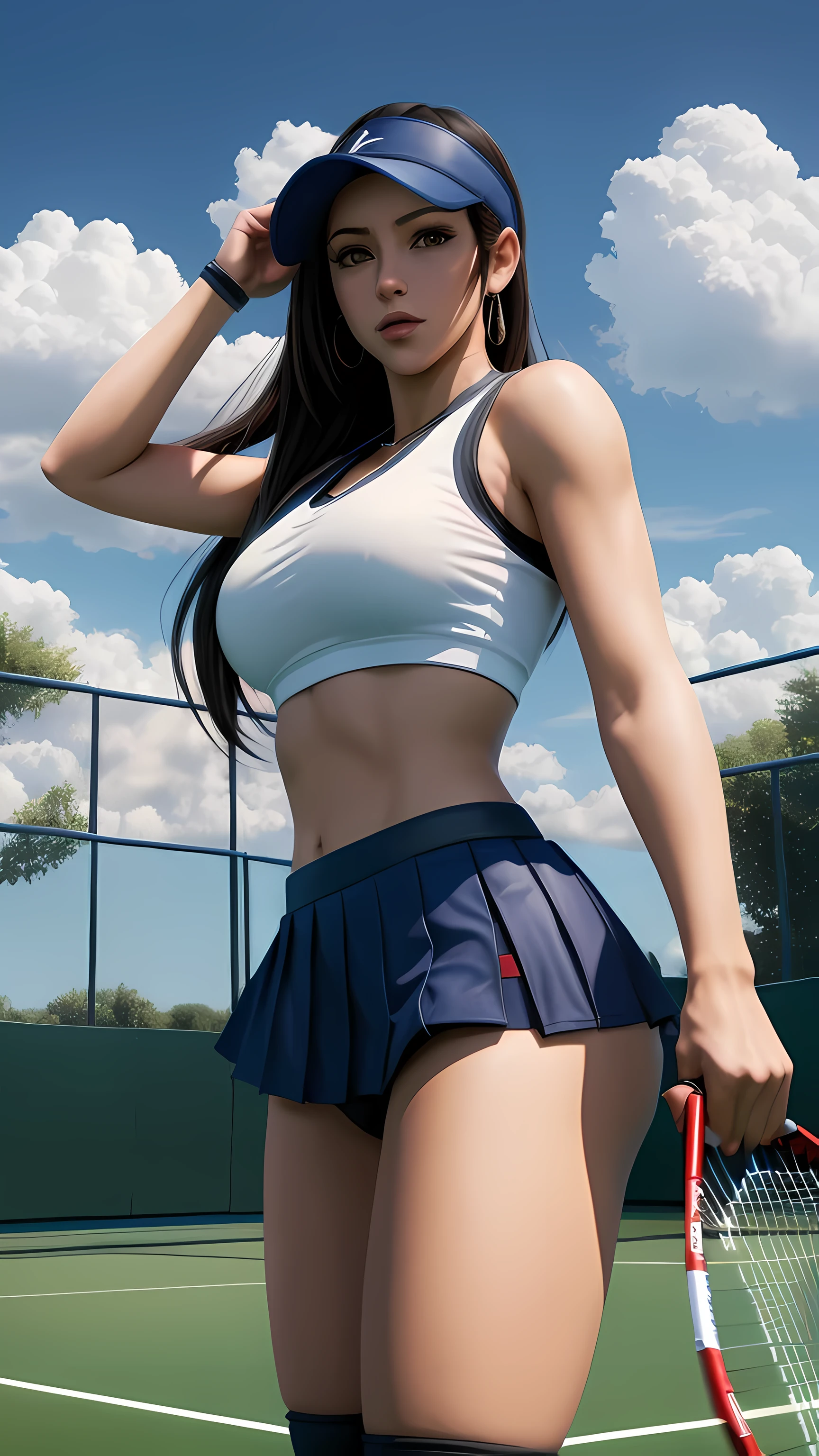 ifa, tifa lockhart, tennis outfit, tennis court, (masterpiece, best quality, high quality, highres),