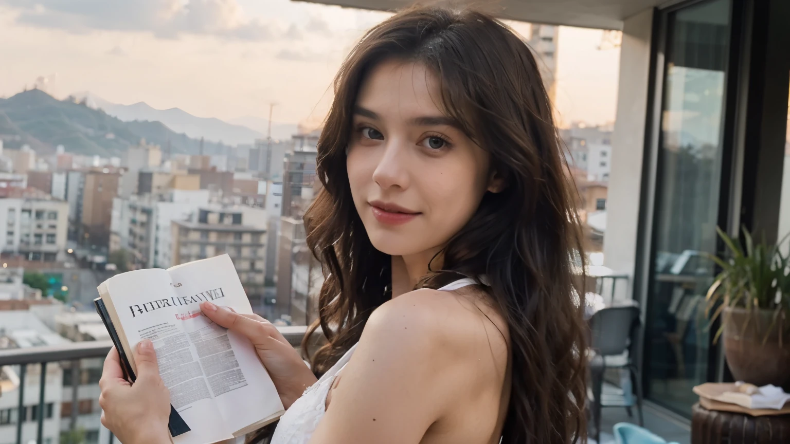 ((best quality)), ((masterpiece)), (detailed), perfect face
25-year-old mestizo Ecuadorian influencer. Her long, wavy black hair cascades down her back, framing her bright brown eyes with an alluring gaze that draws viewers in. She possesses a charismatic aura, radiating confidence and charm with every movement. Sitting on a balcony in Quito, she reads a book, her voluptuous model body exuding allure as she immerses herself in the pages. iPhone 14 Pro triple front camera, capturing natural light and shadows, raw.