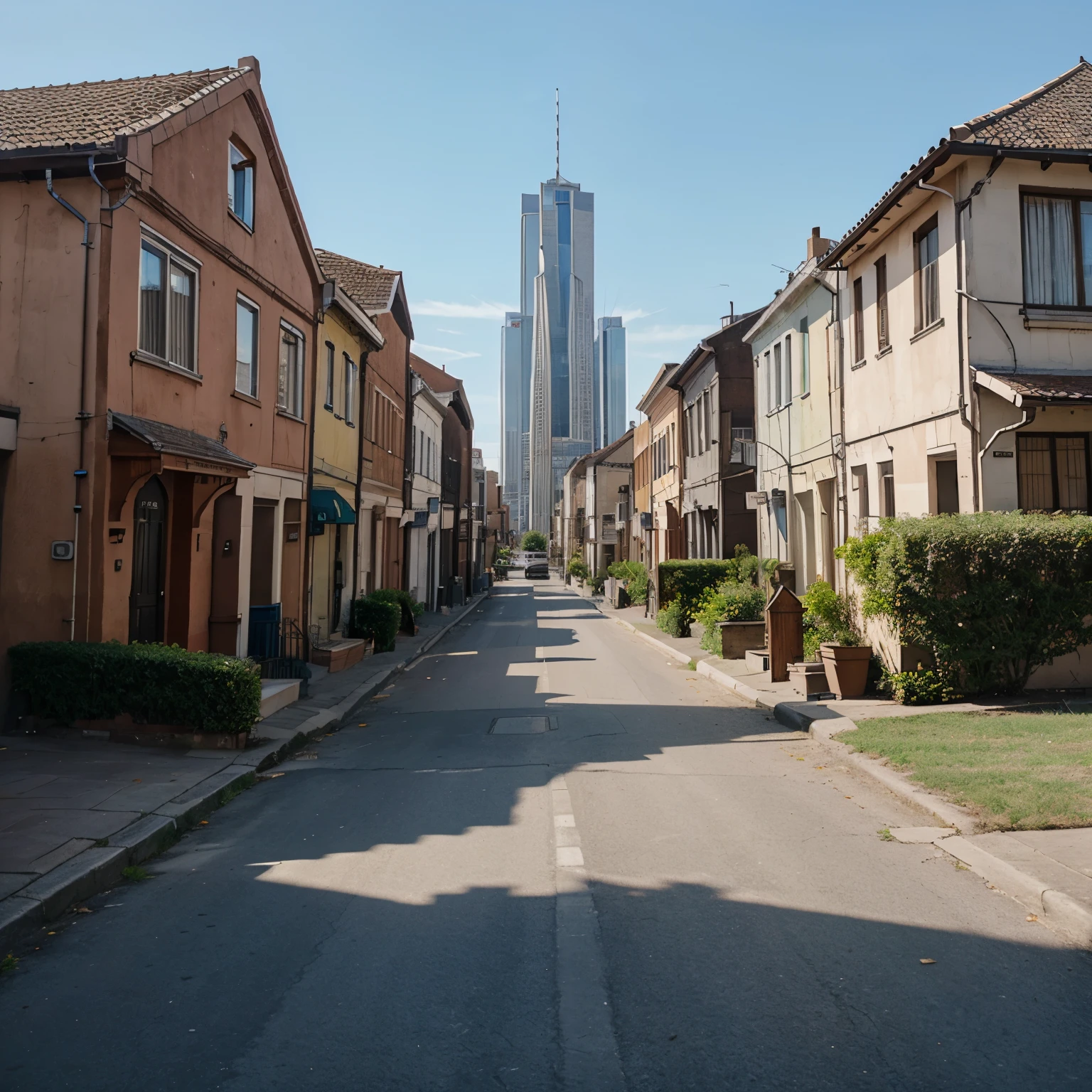 The scene begins showing a city, full of buildings and houses