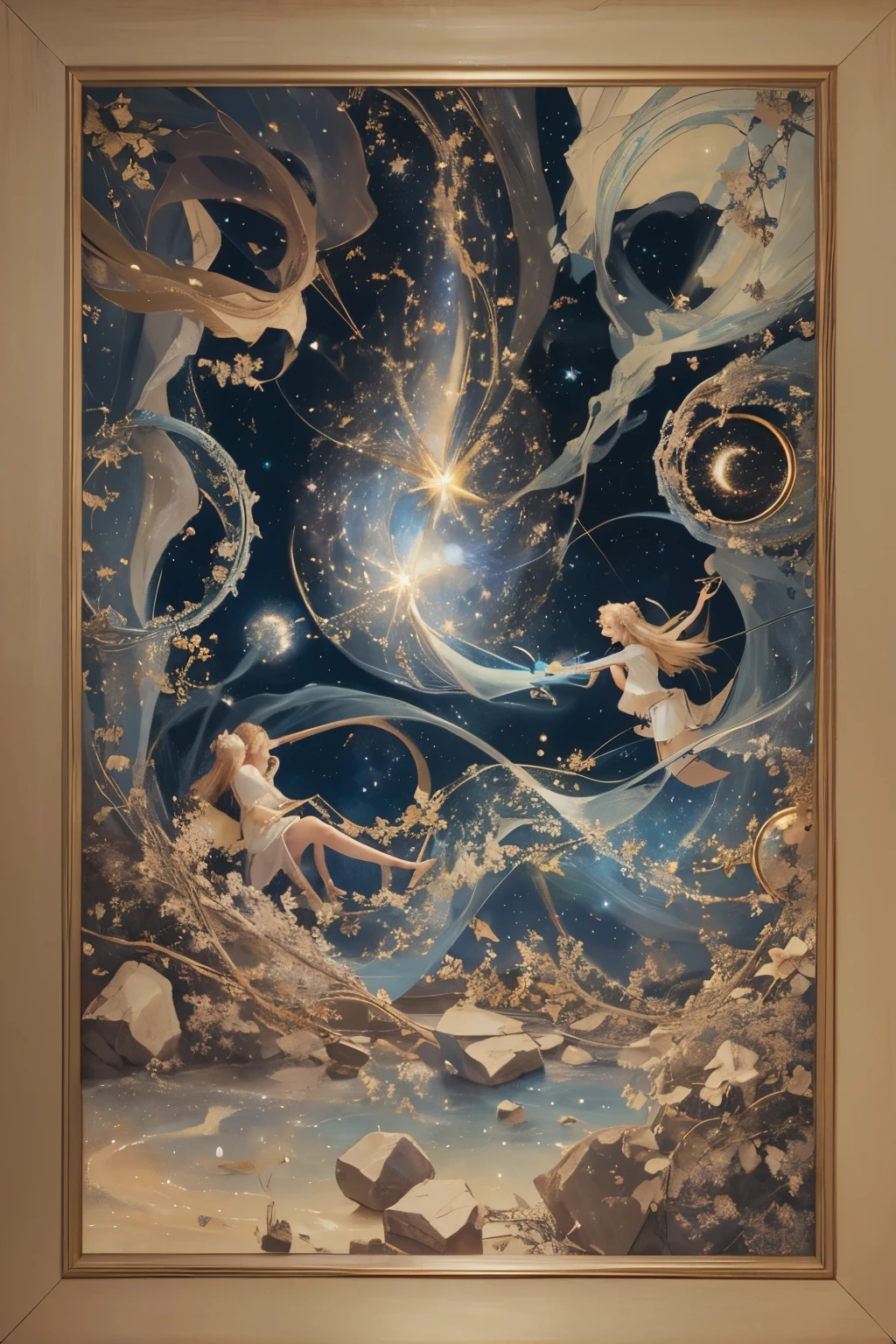 Painting, Star, night Sky, starry sky, frame, (constelation Gemini), Gemini
