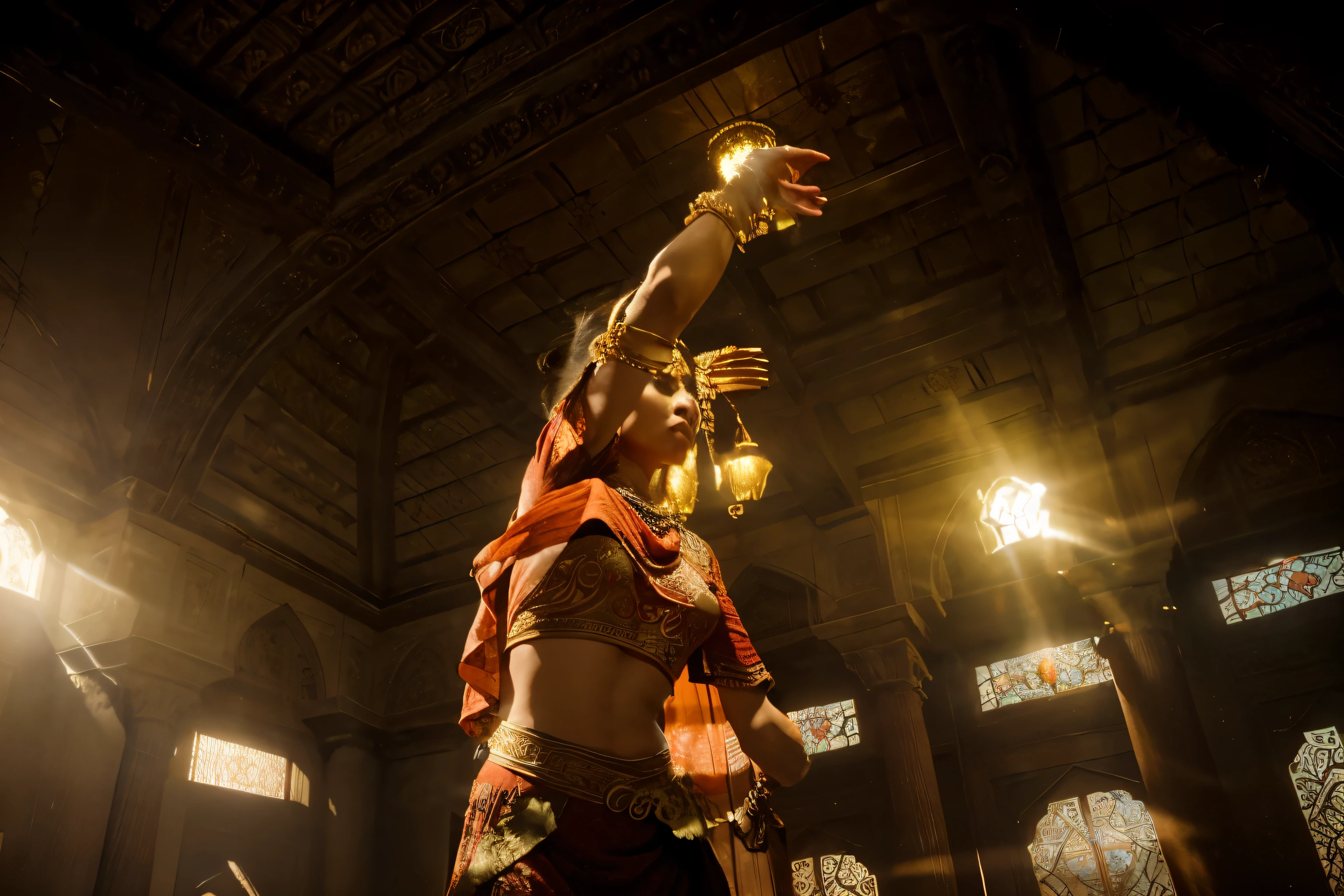 Change background temple,8k realistic high graphic , realistic face,sunset