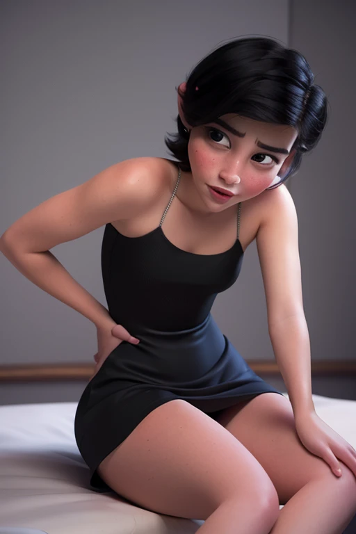 (teen), young girl, realistic, realism, photorealism, photo-realistic, high contrast, (photorealistic:1.4), (perfect female figure), 8k high definition detailed realistic, (((NSFW))), (best quality, masterpiece:1.2), photon mapping, radiosity, physically-based rendering, best quality, highly detailed, 1girl, ((black dress)),black stockings,thick thighs, looking at viewer, (soft cute smile), horny, ((small boobs)), ((very blushed face)), cute scenary, short hair, black hair, pixie haircut